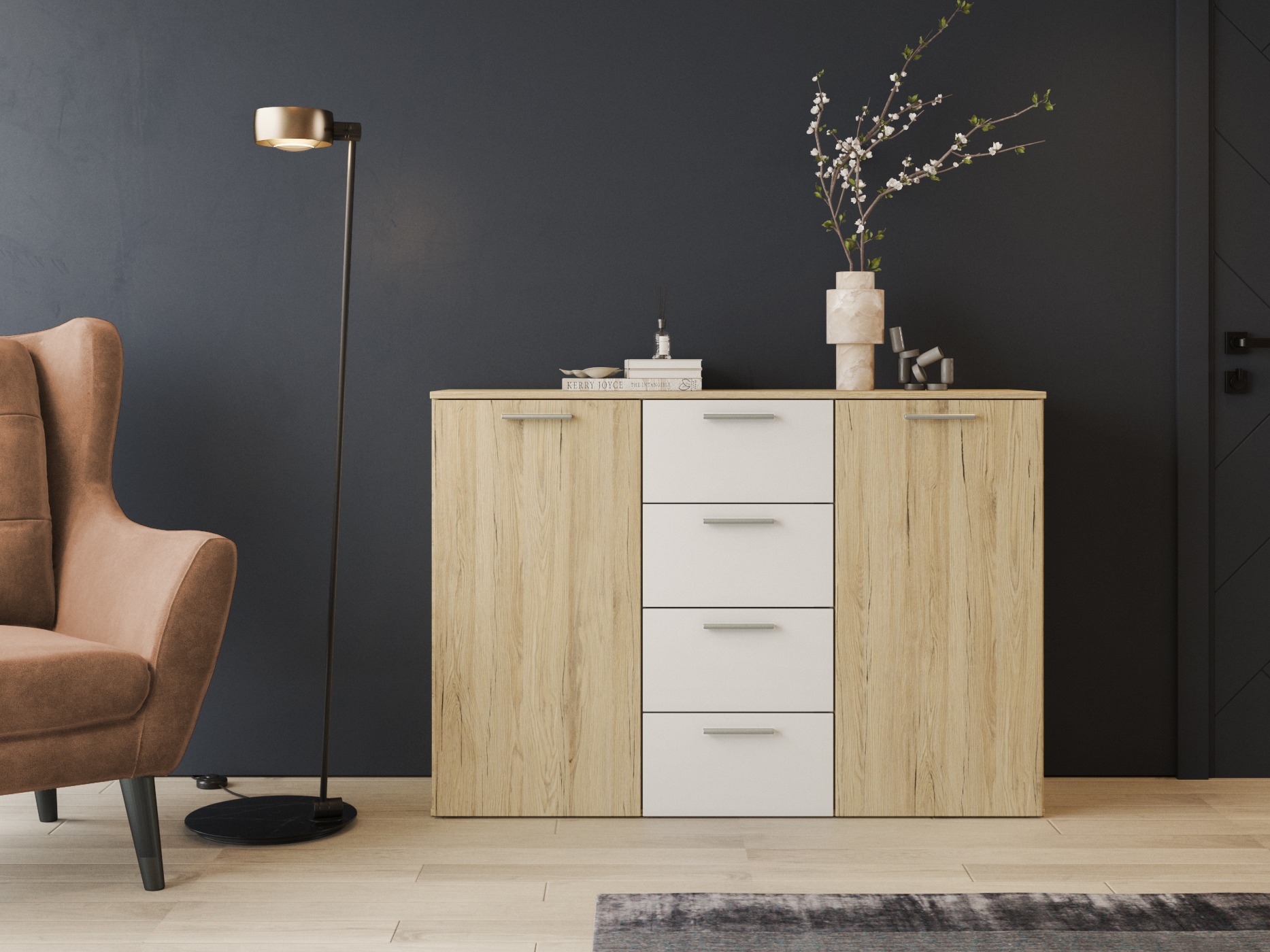 Comodă Melvele 101 (Stejar San Remo + Alb)