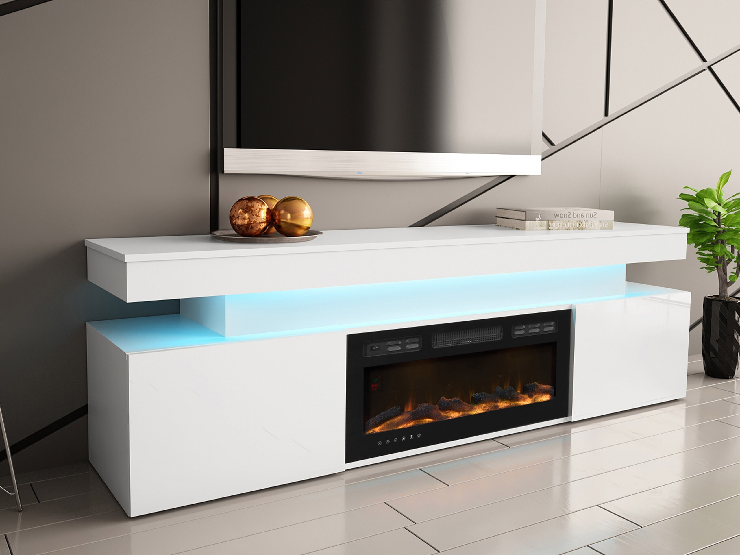 Comodă TV Monfero 104 (Alb + Alb lucios)