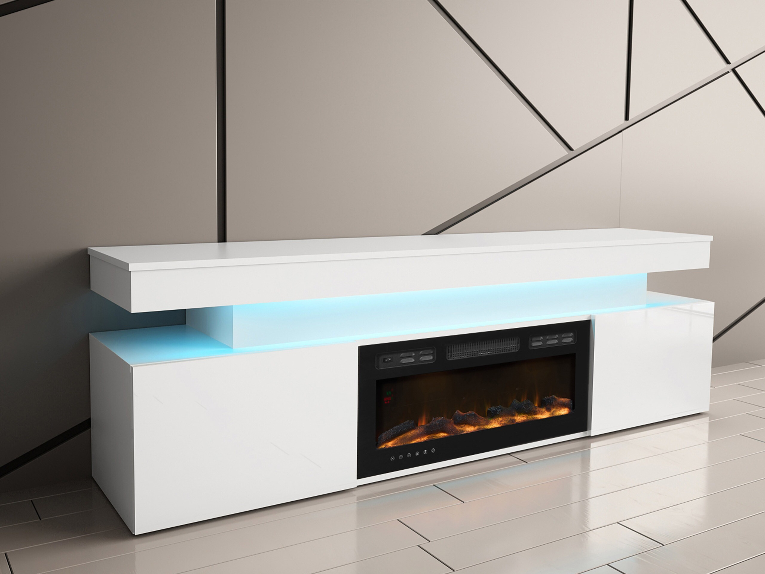 Comodă TV Monfero 104 (Alb + Alb lucios)