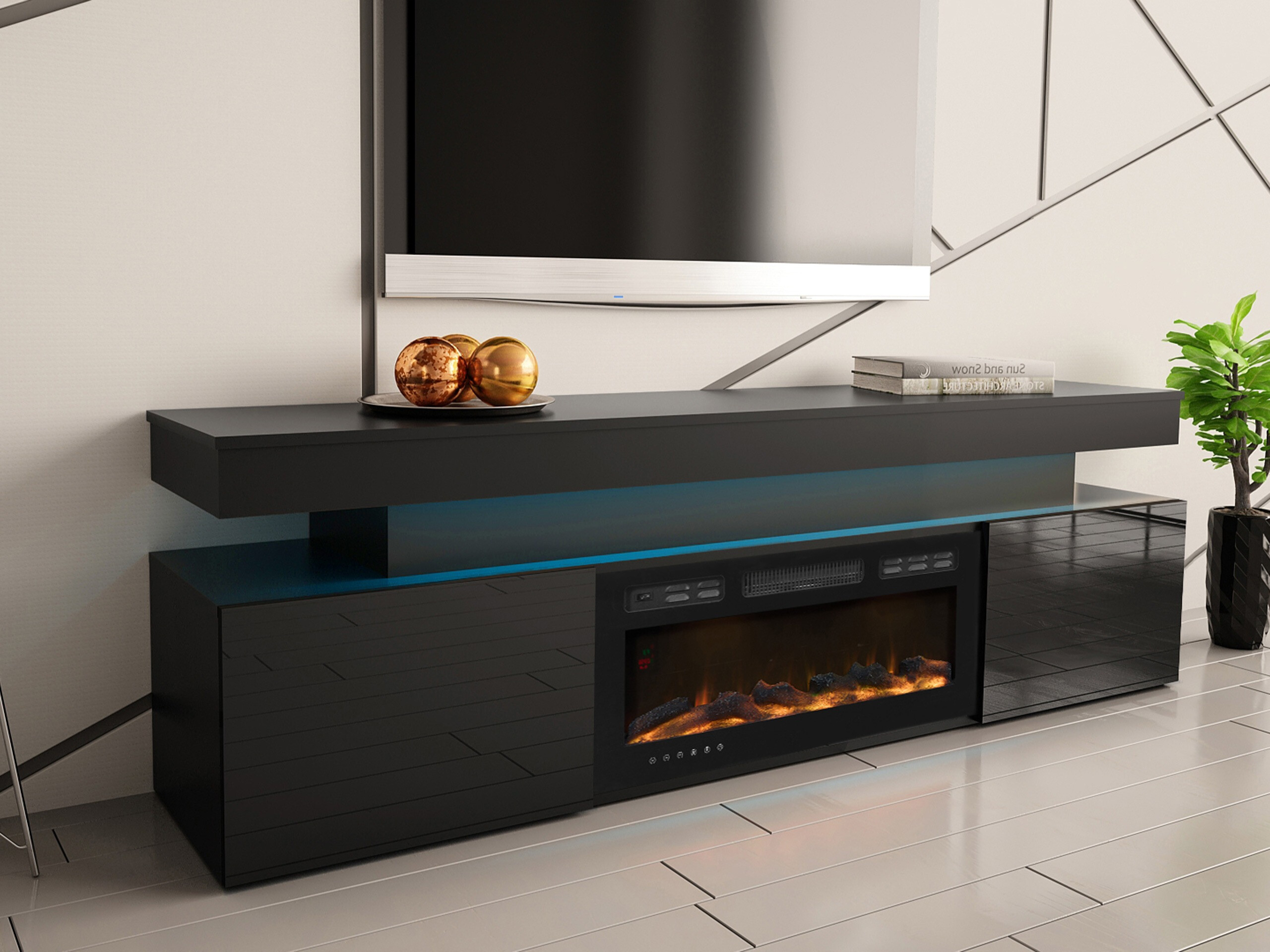 Comodă TV Monfero 104 (Negru + Negru lucios)