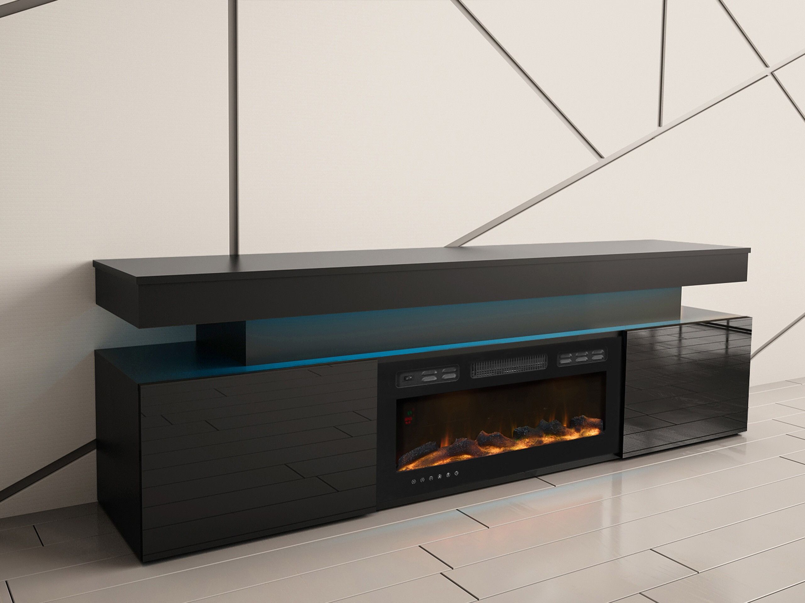 Comodă TV Monfero 104 (Negru + Negru lucios)