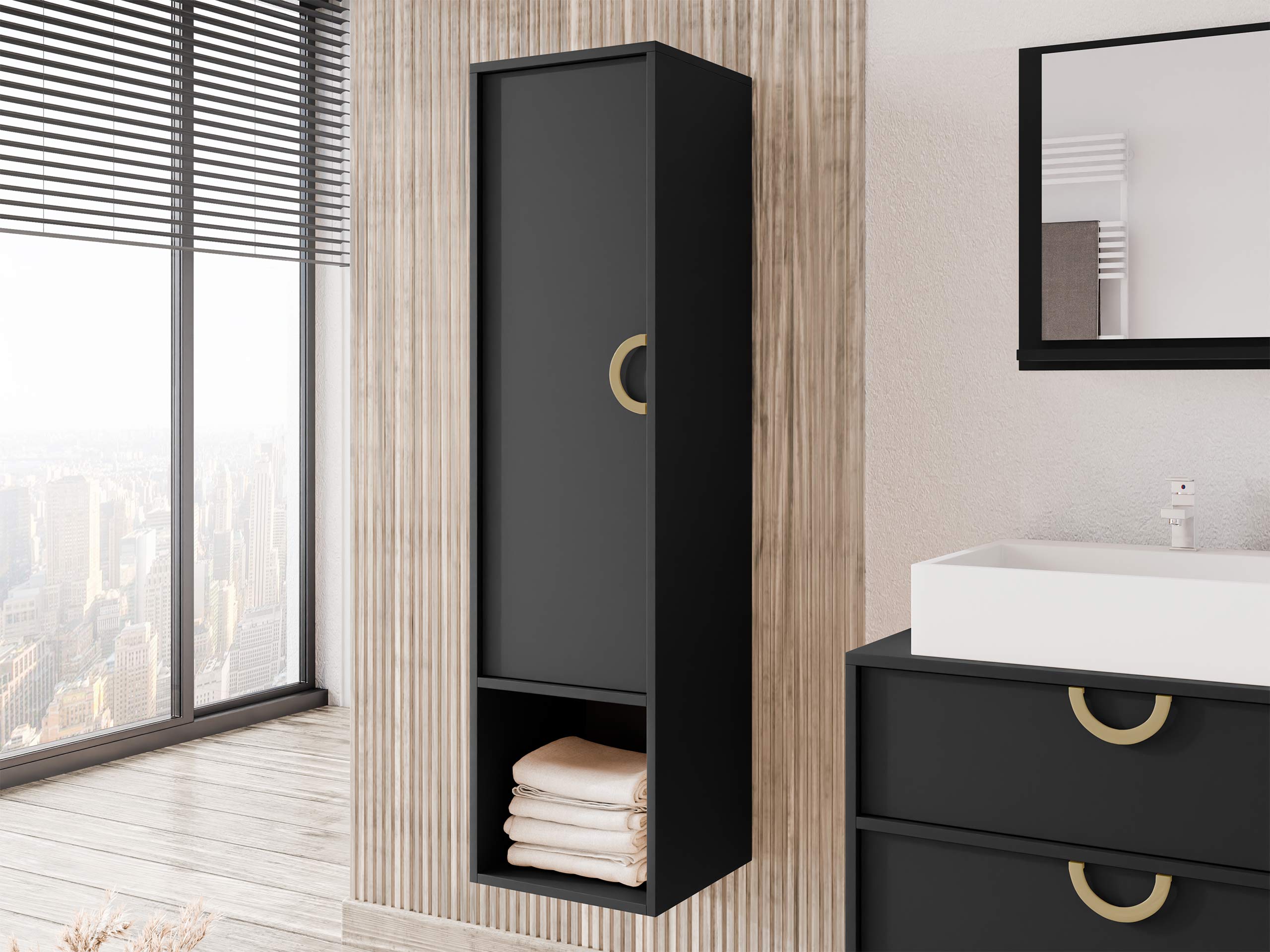 Cabinet de baie suspendat Sodalis (Negru)