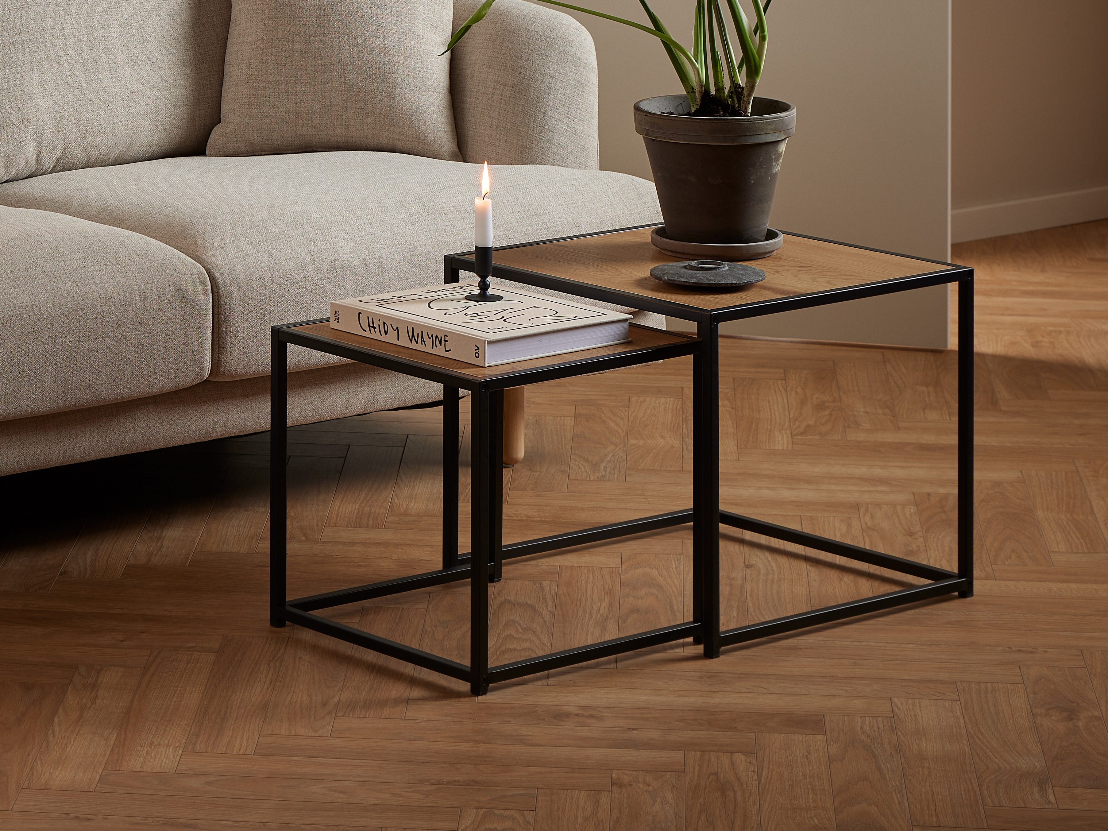 Set măsuțe laterale Norsica 461 (Stejar natur + Negru)