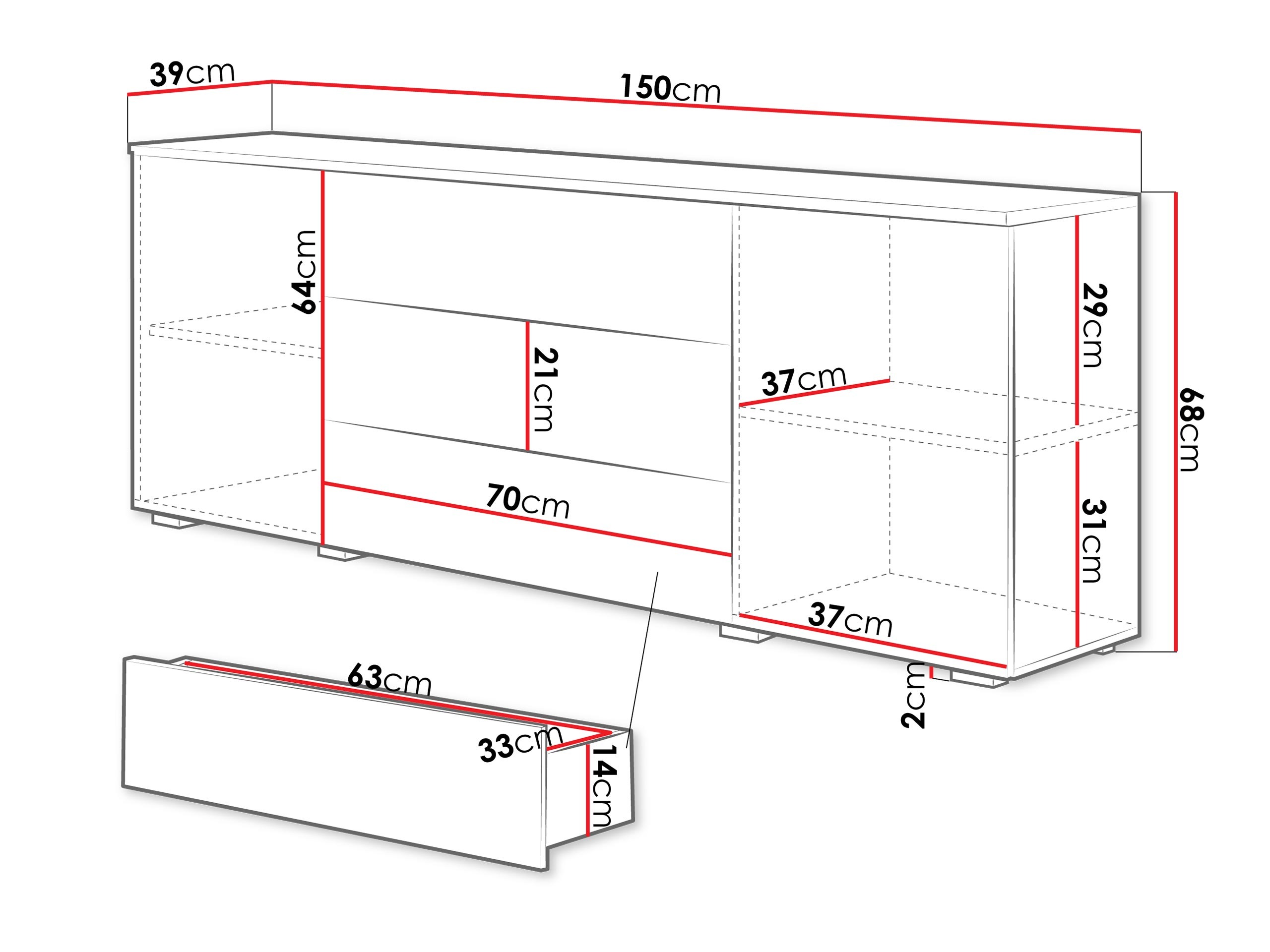 Comodă Sarasota 129 (Matera gri + Castan)