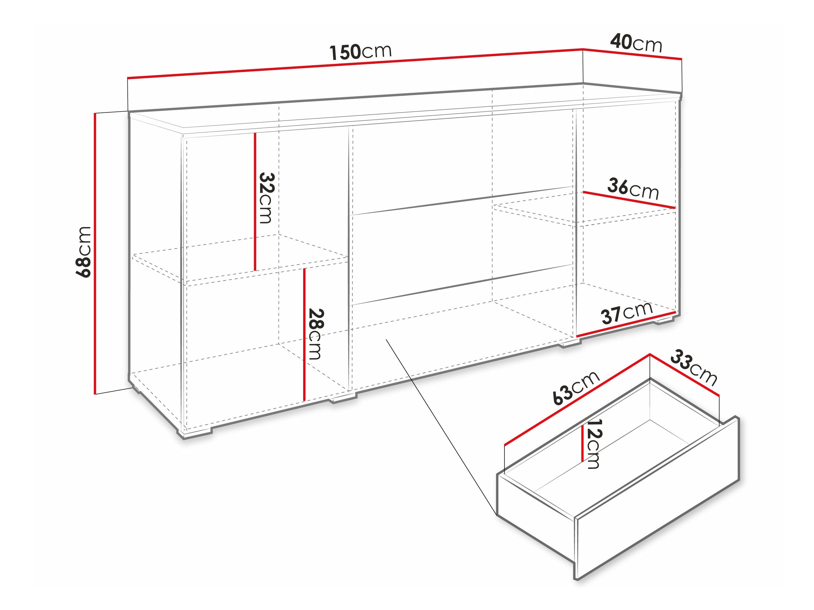 Comodă Sarasota 142 (Beton + Alb lucios)