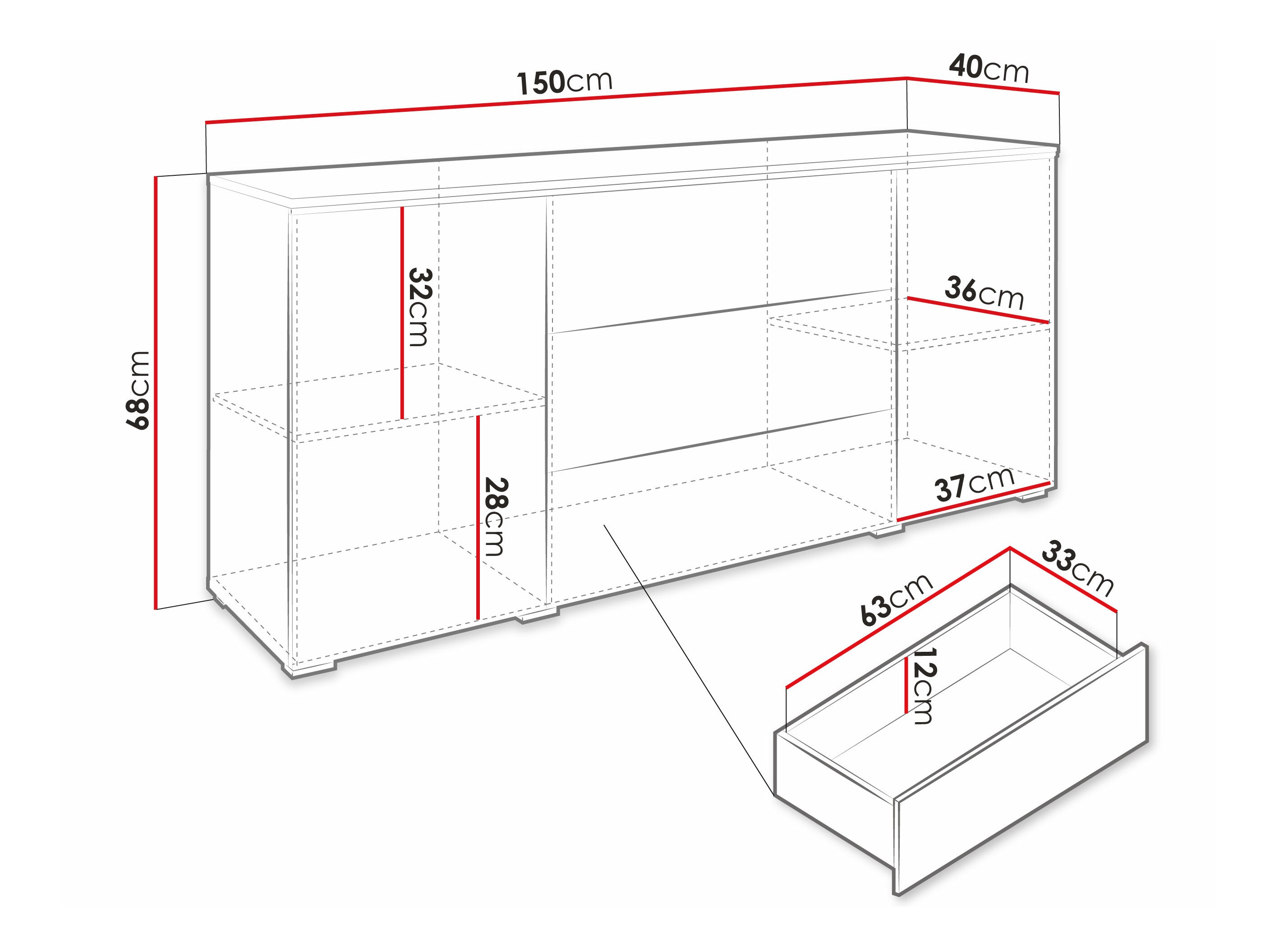 Comodă Sarasota 142 (Matera gri + Castan)