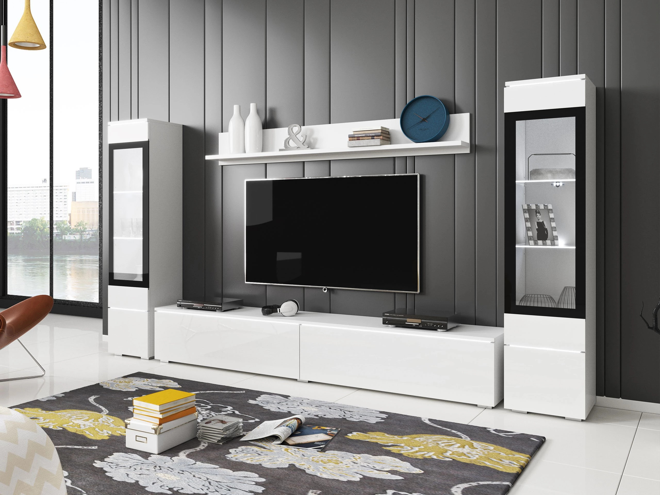 Set de living Mirfivo 101 (Alb + Alb lucios)