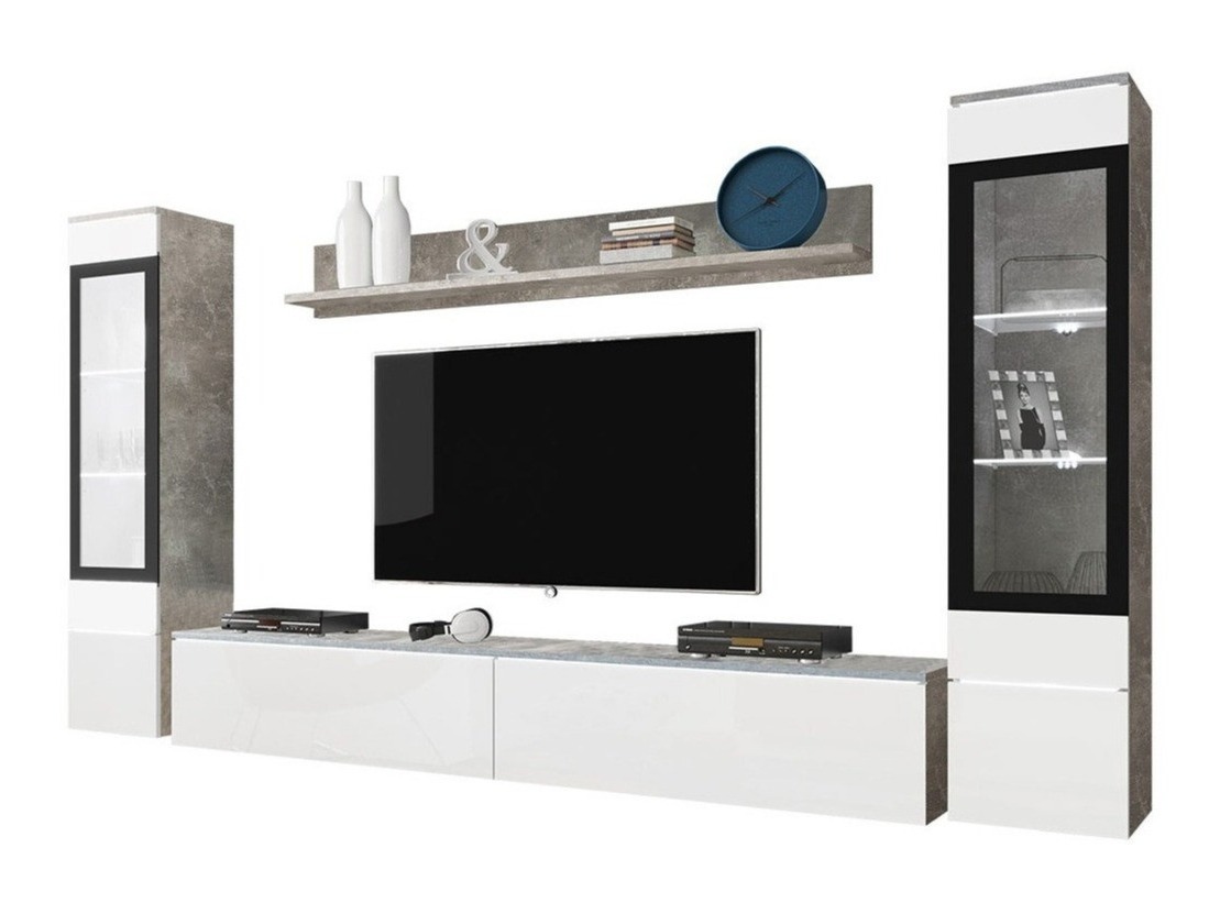 Set de living Mirfivo 101 (Beton + Alb lucios)