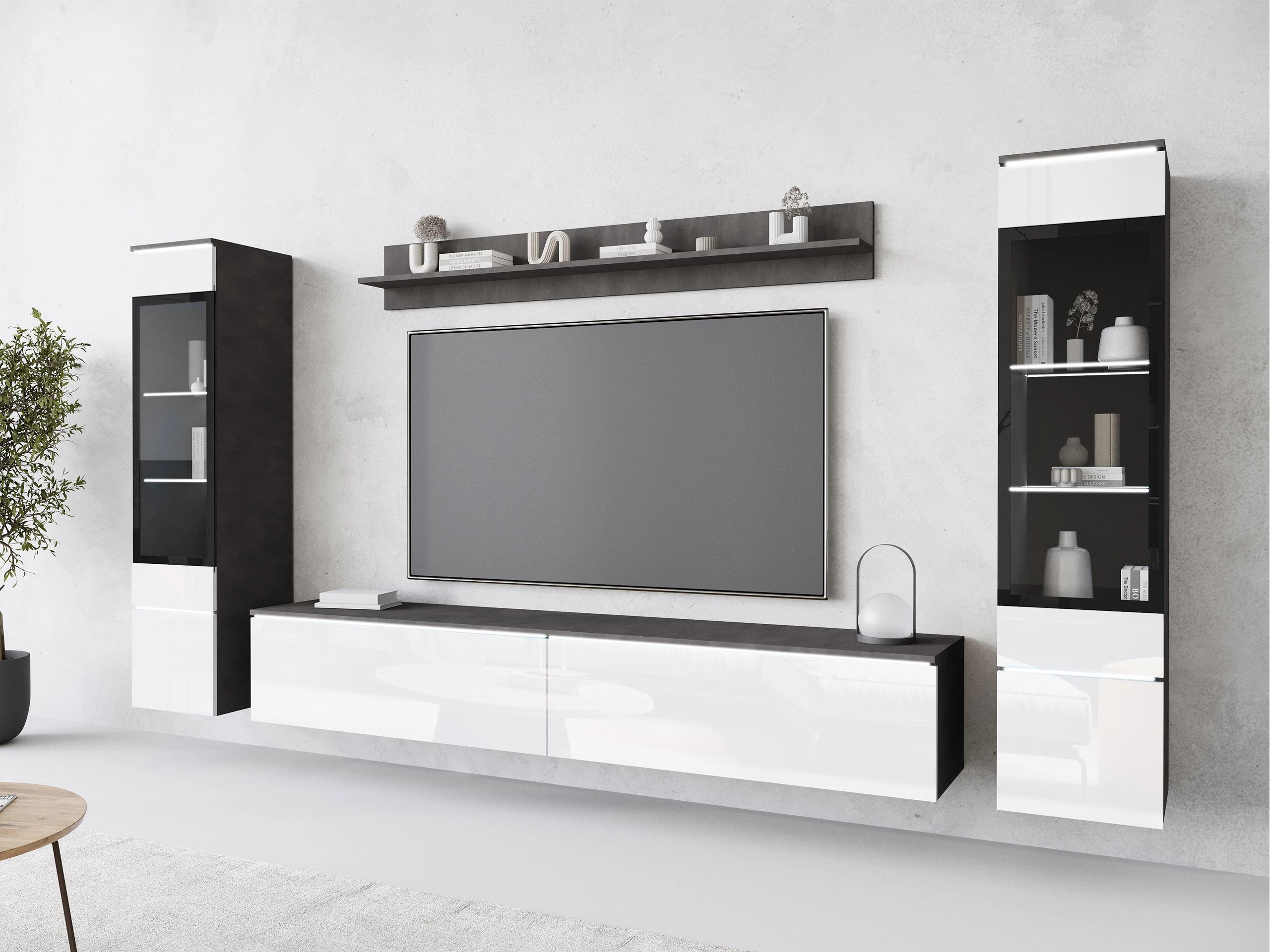 Set de living Mirfivo 101 (Matera gri + Alb lucios)