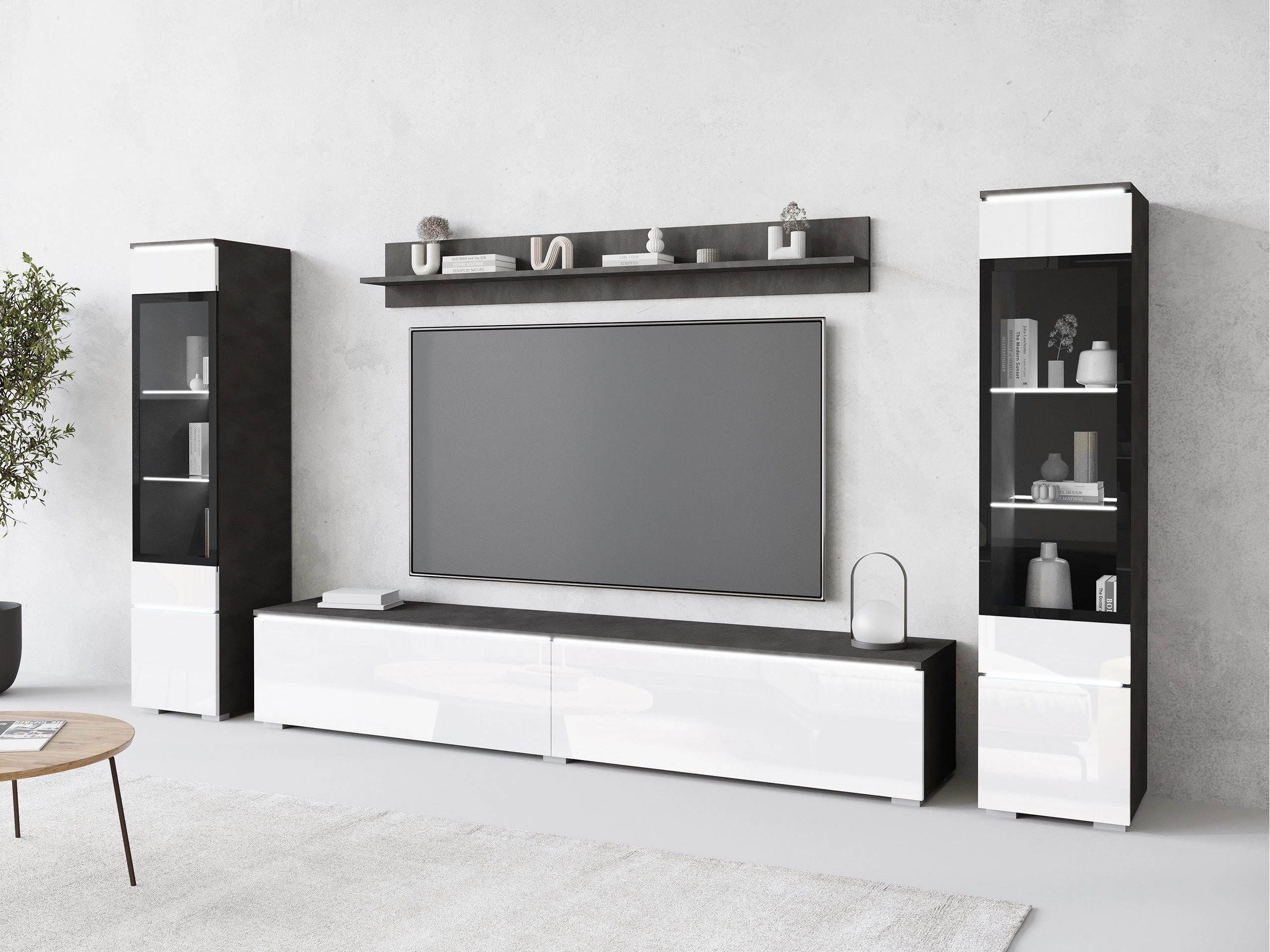 Set de living Mirfivo 101 (Matera gri + Alb lucios)