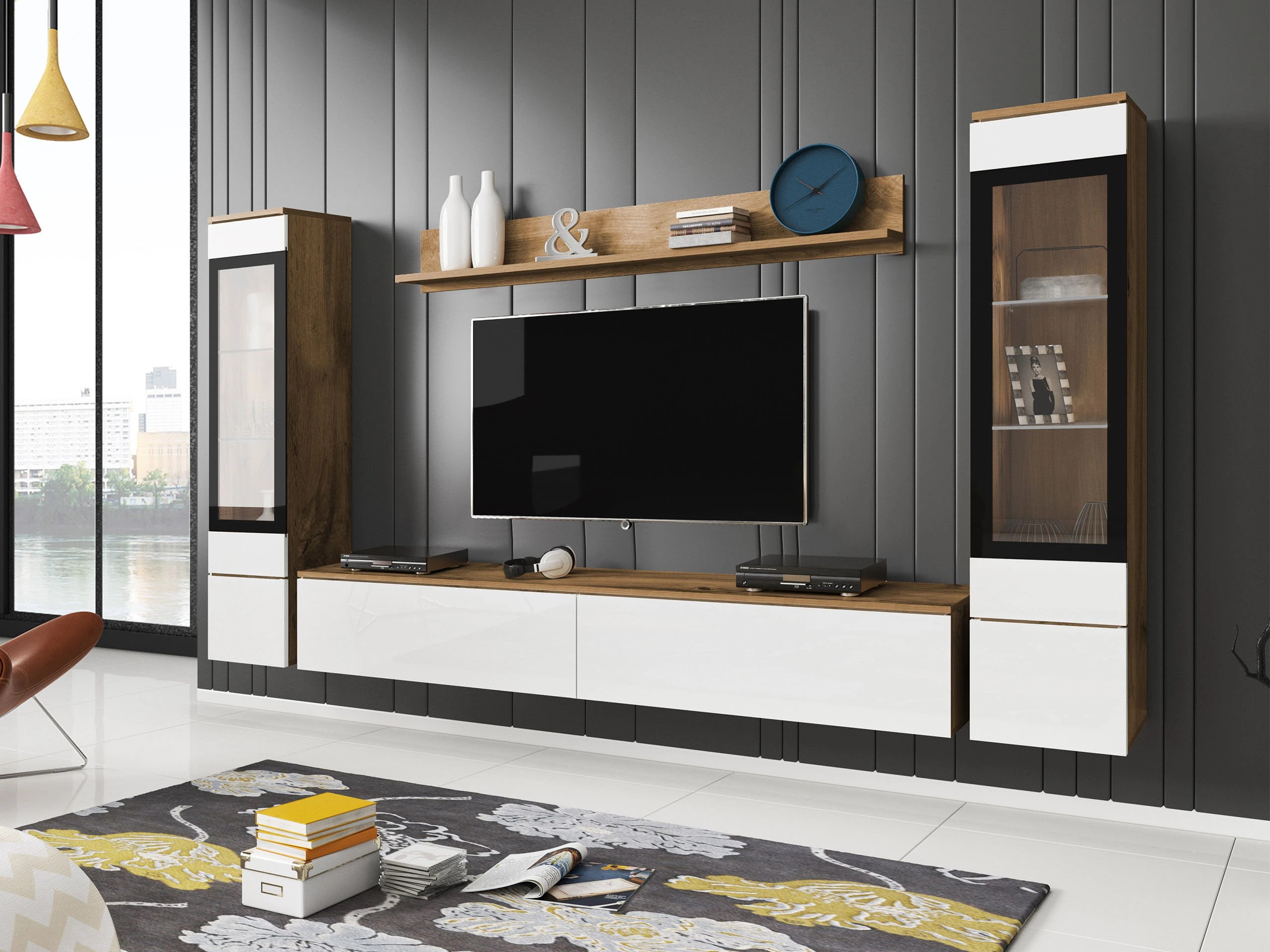 Set de living Mirfivo 101 (Stejar Wotan + Alb lucios)