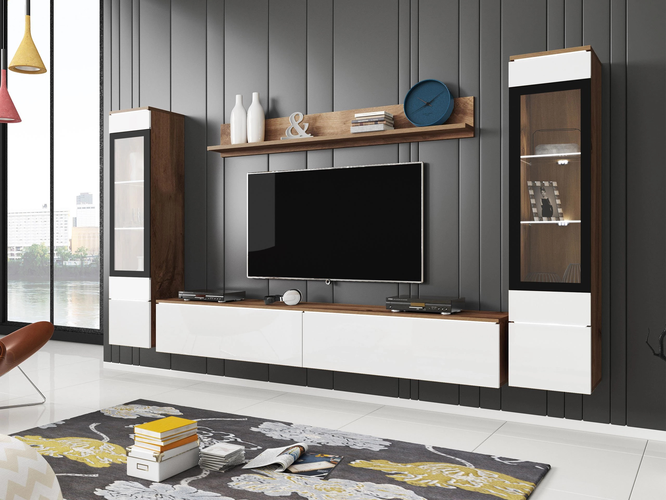 Set de living Mirfivo 101 (Stejar Wotan + Alb lucios)