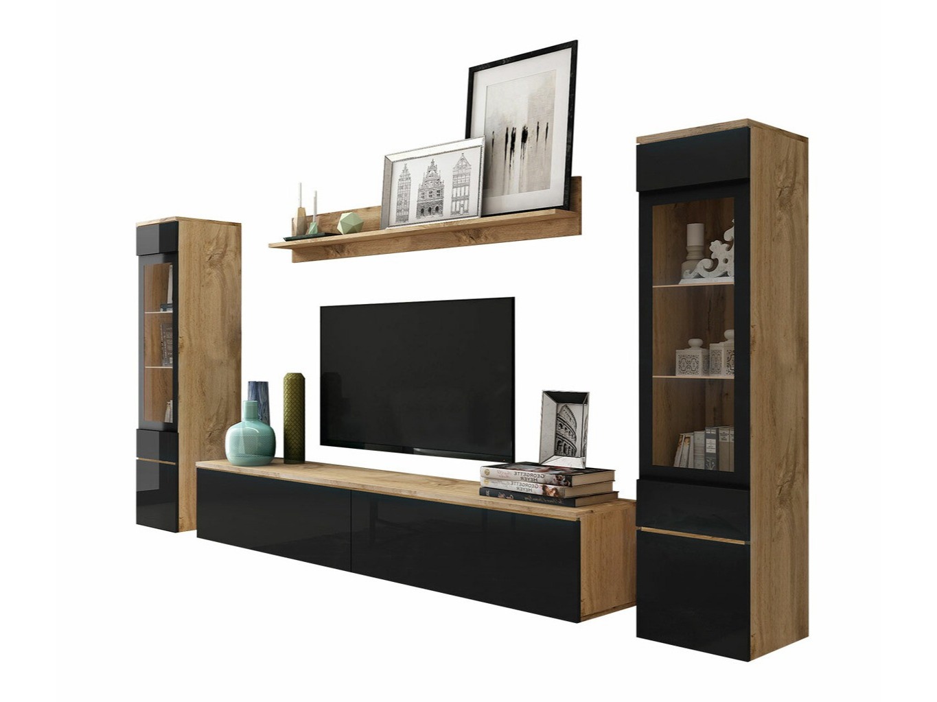 Set de living Mirfivo 101 (Stejar Wotan + Negru lucios)