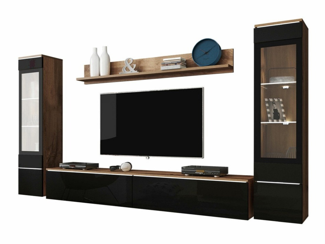 Set de living Mirfivo 101 (Stejar Wotan + Negru lucios)