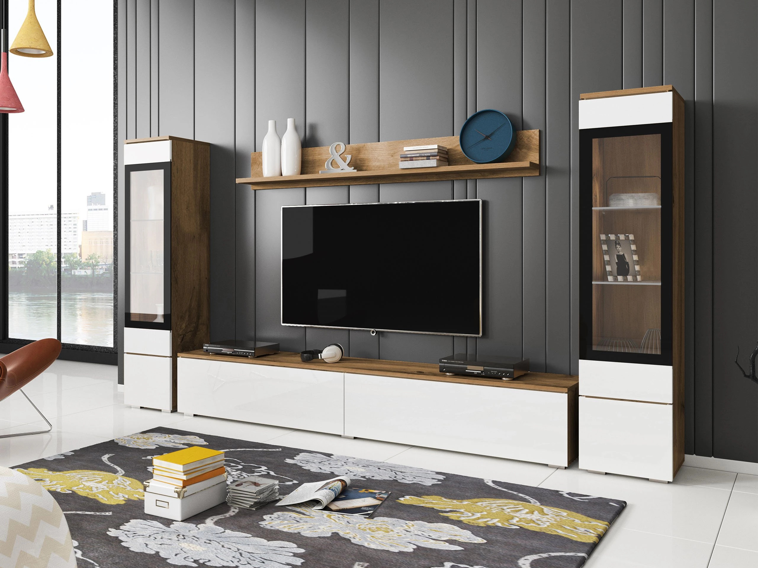 Set de living Sarasota 126 (Stejar Wotan + Alb lucios)