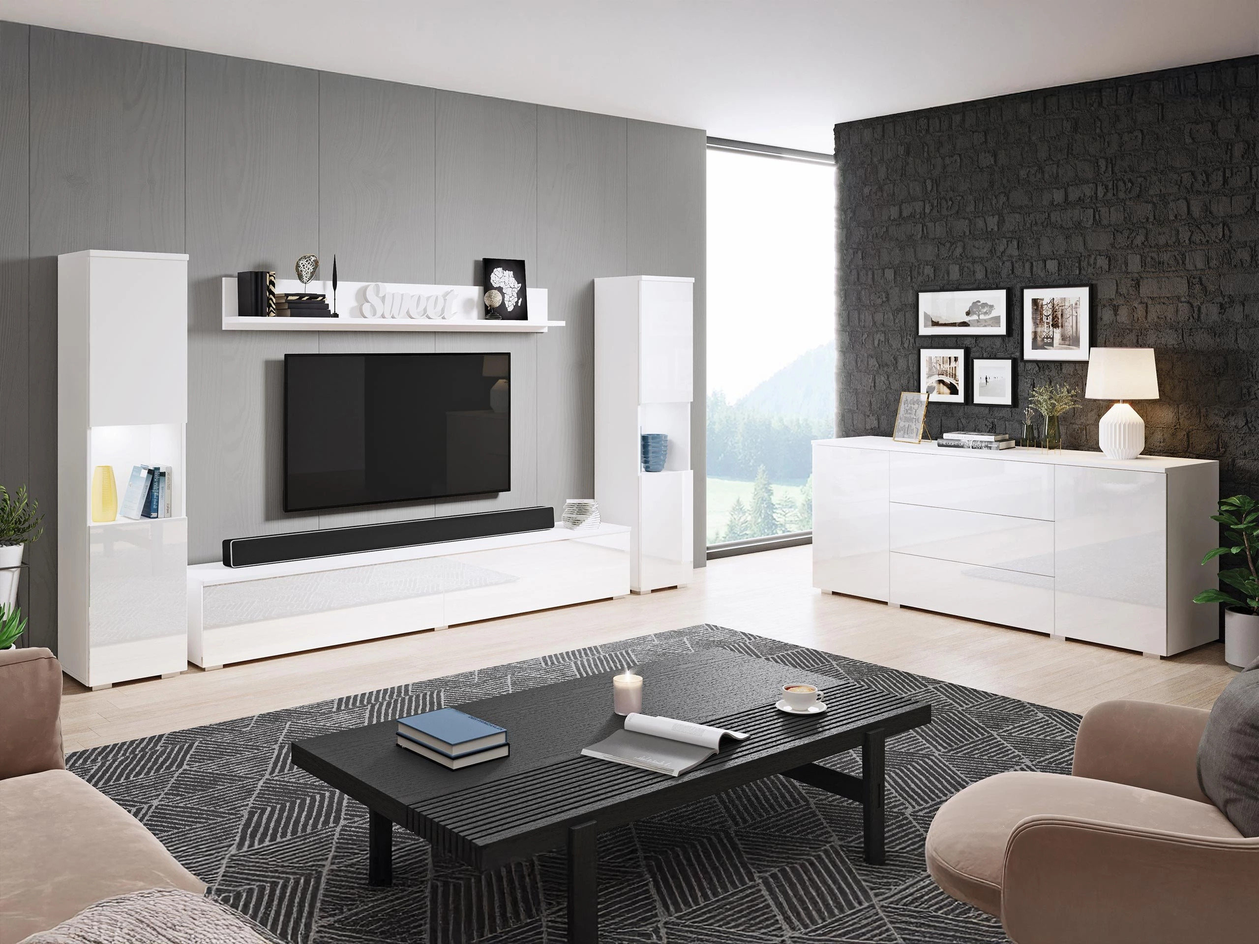 Set de living Sarasota 133 (Alb + Alb lucios)