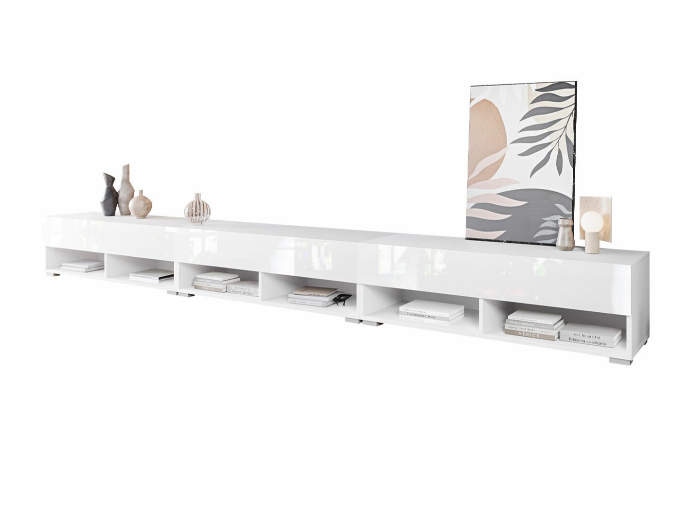 Comodă TV Sarasota 144 (Alb + Alb lucios)