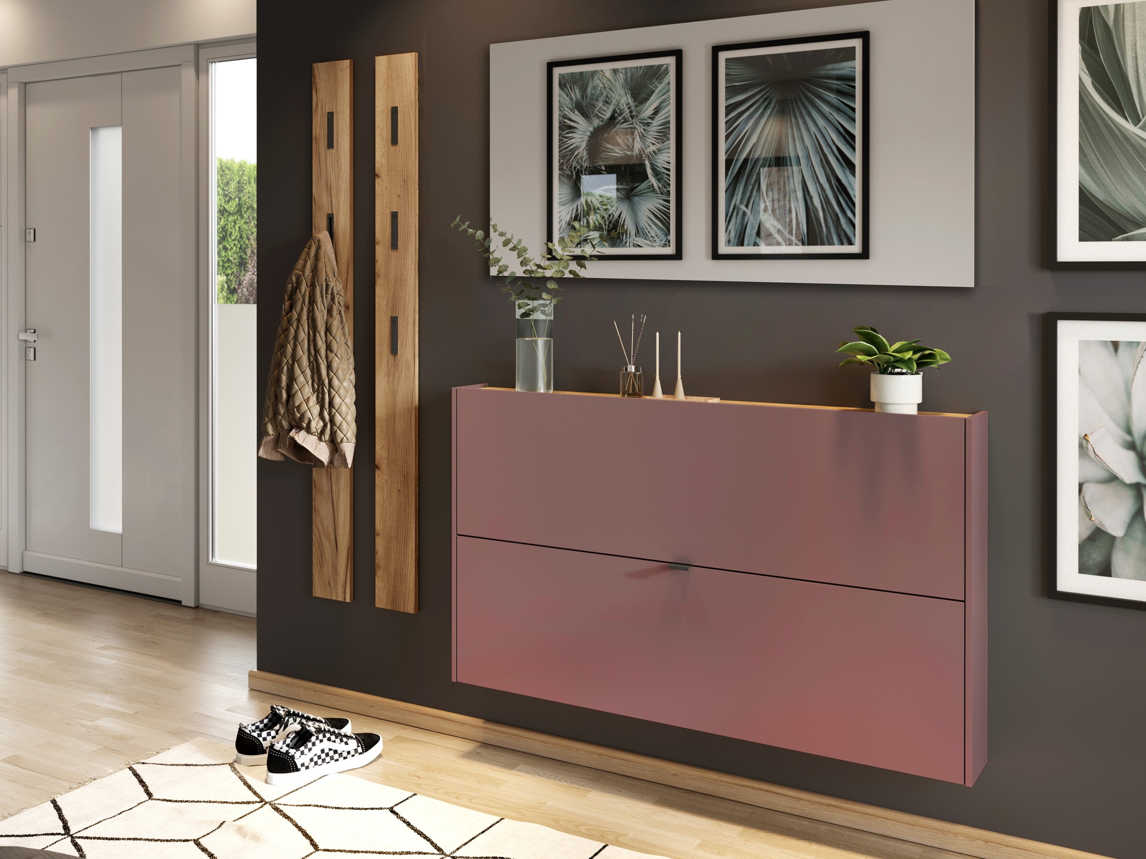 Dulap pantofi Cirsale 108 (Roz Dusty + Navarra stejar)