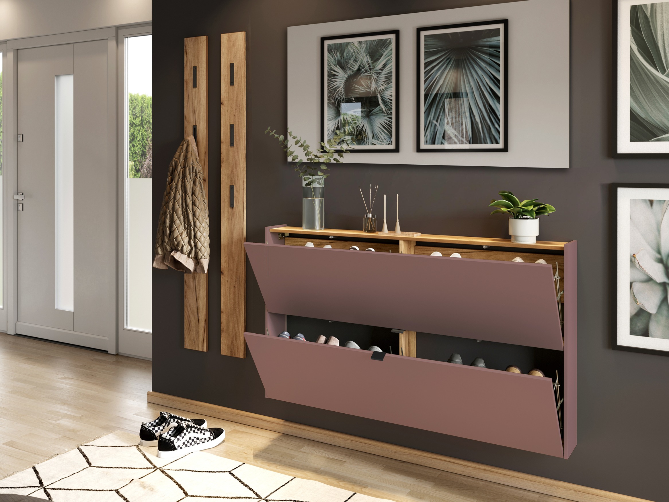 Dulap pantofi Cirsale 108 (Roz Dusty + Navarra stejar)