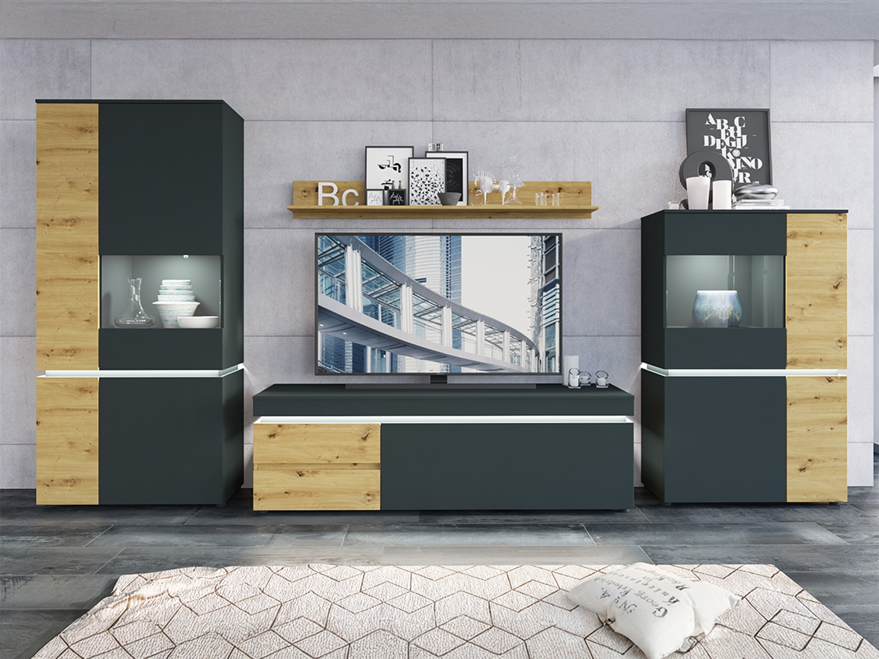 Set camera de zi Ontario 176 (Stejar artizan + Gri)