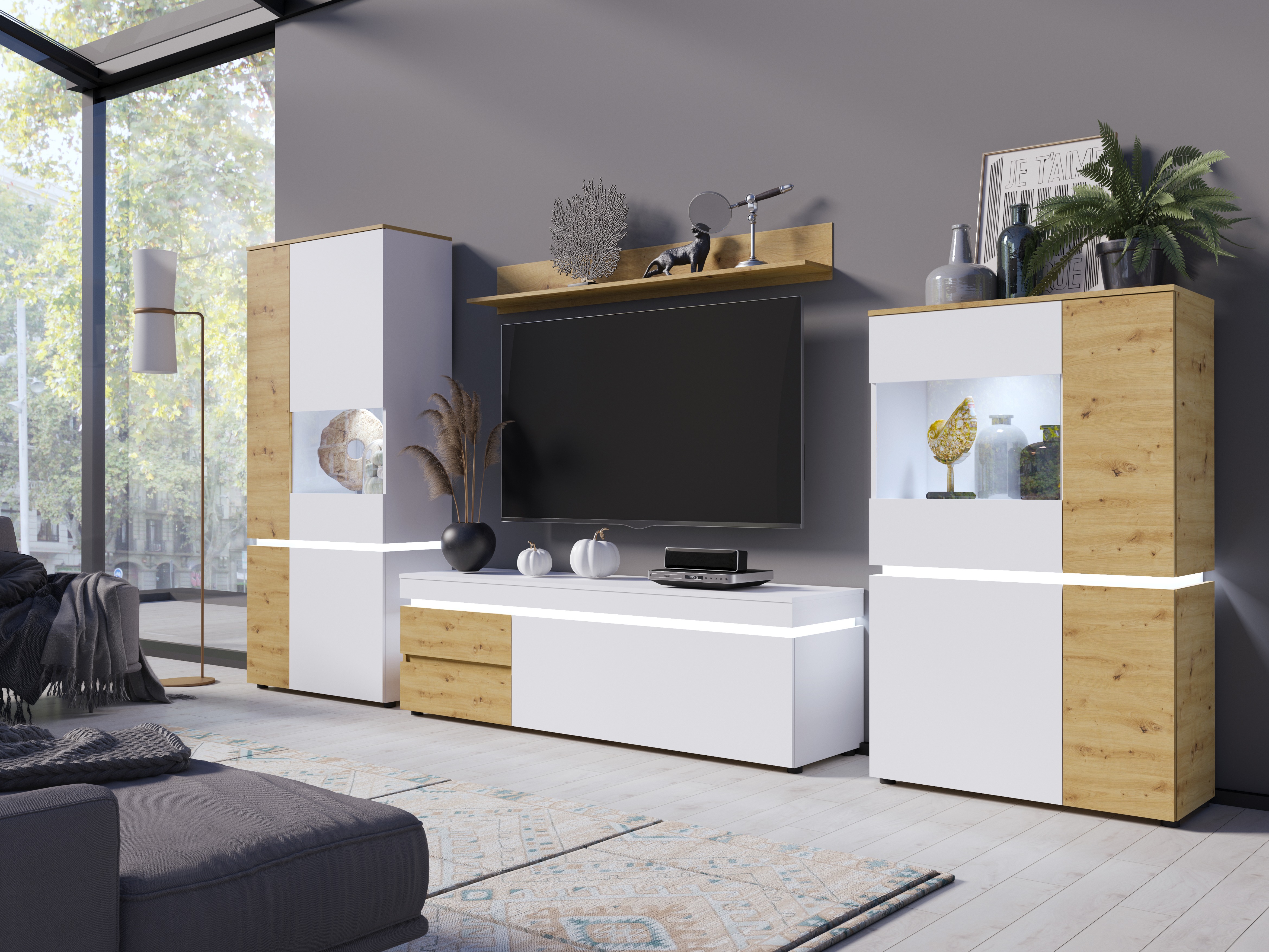 Set de living Ontario 176 (Stejar artizan + Alb)