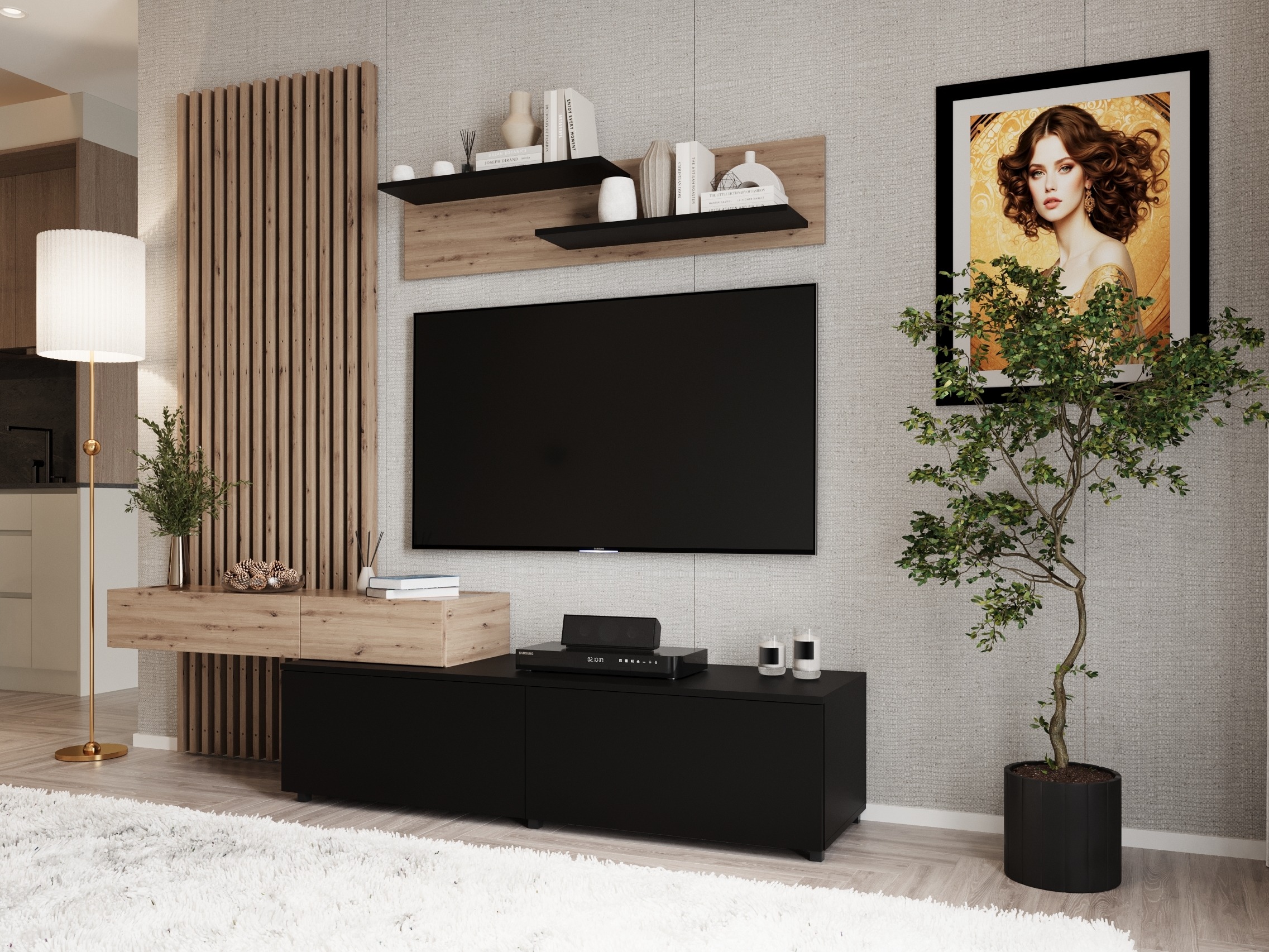 Set de living Houston 2086 (Negru + Stejar artizan)