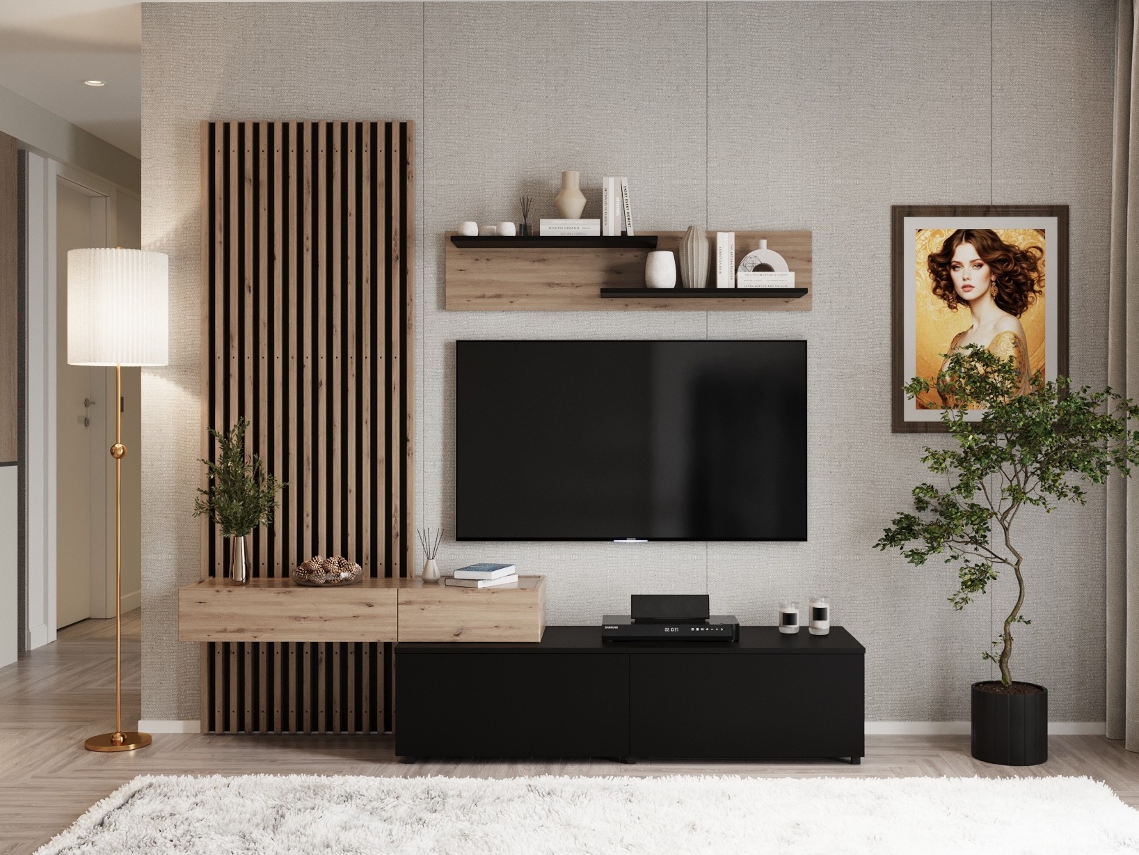 Set de living Houston 2086 (Negru + Stejar artizan)