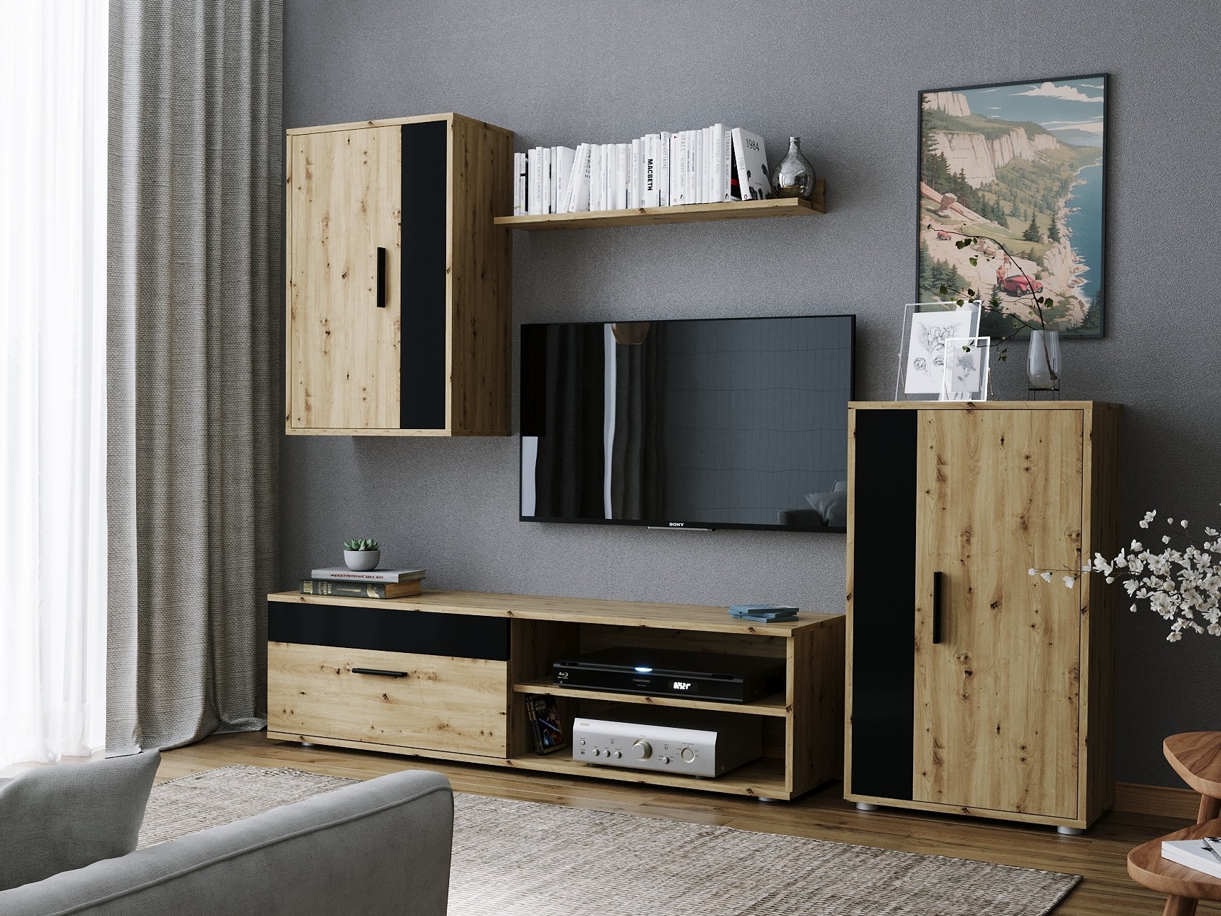 Set de living Houston 2087 (Negru + Stejar artizan)