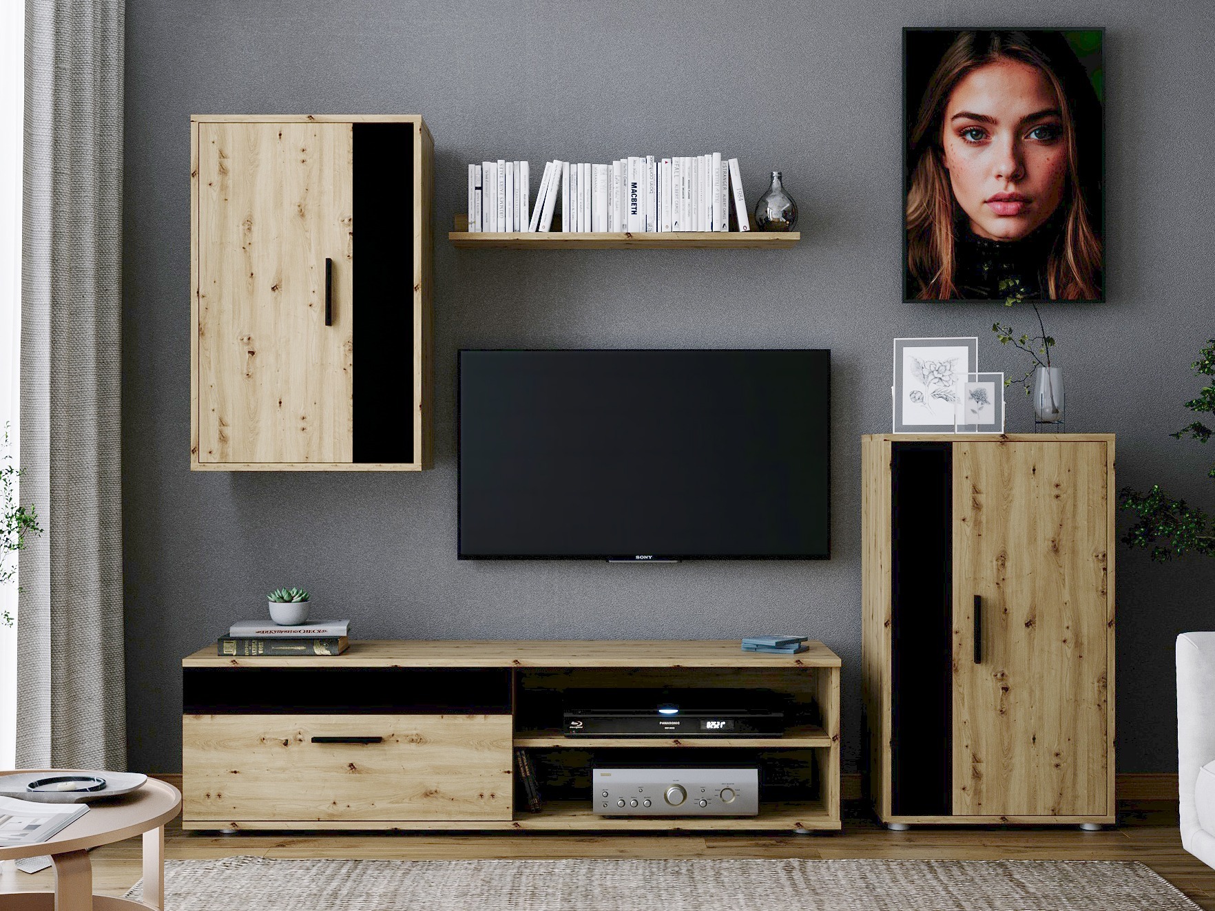 Set de living Houston 2087 (Negru + Stejar artizan)