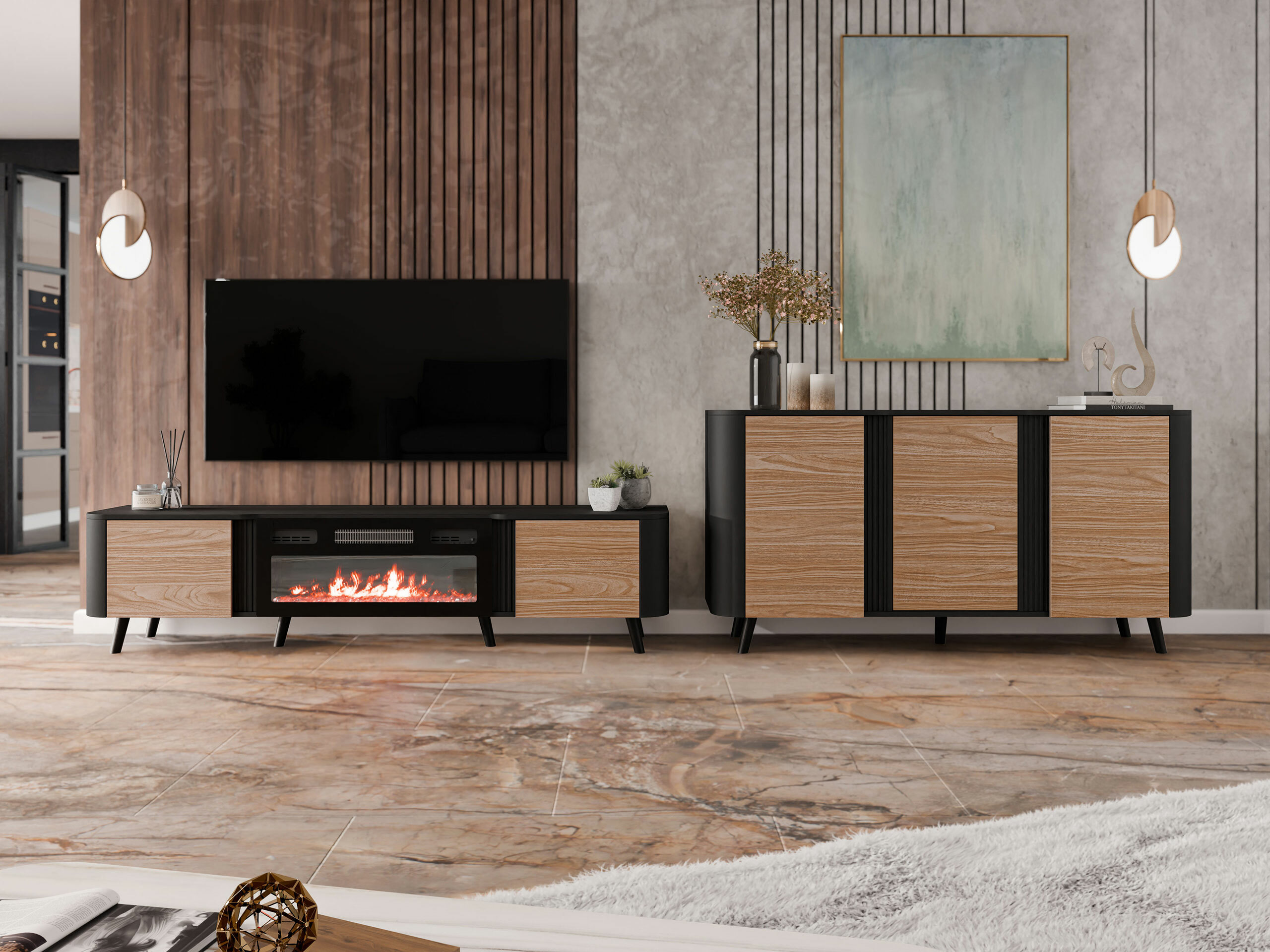 Set de living Modus (Negru + Nuc)