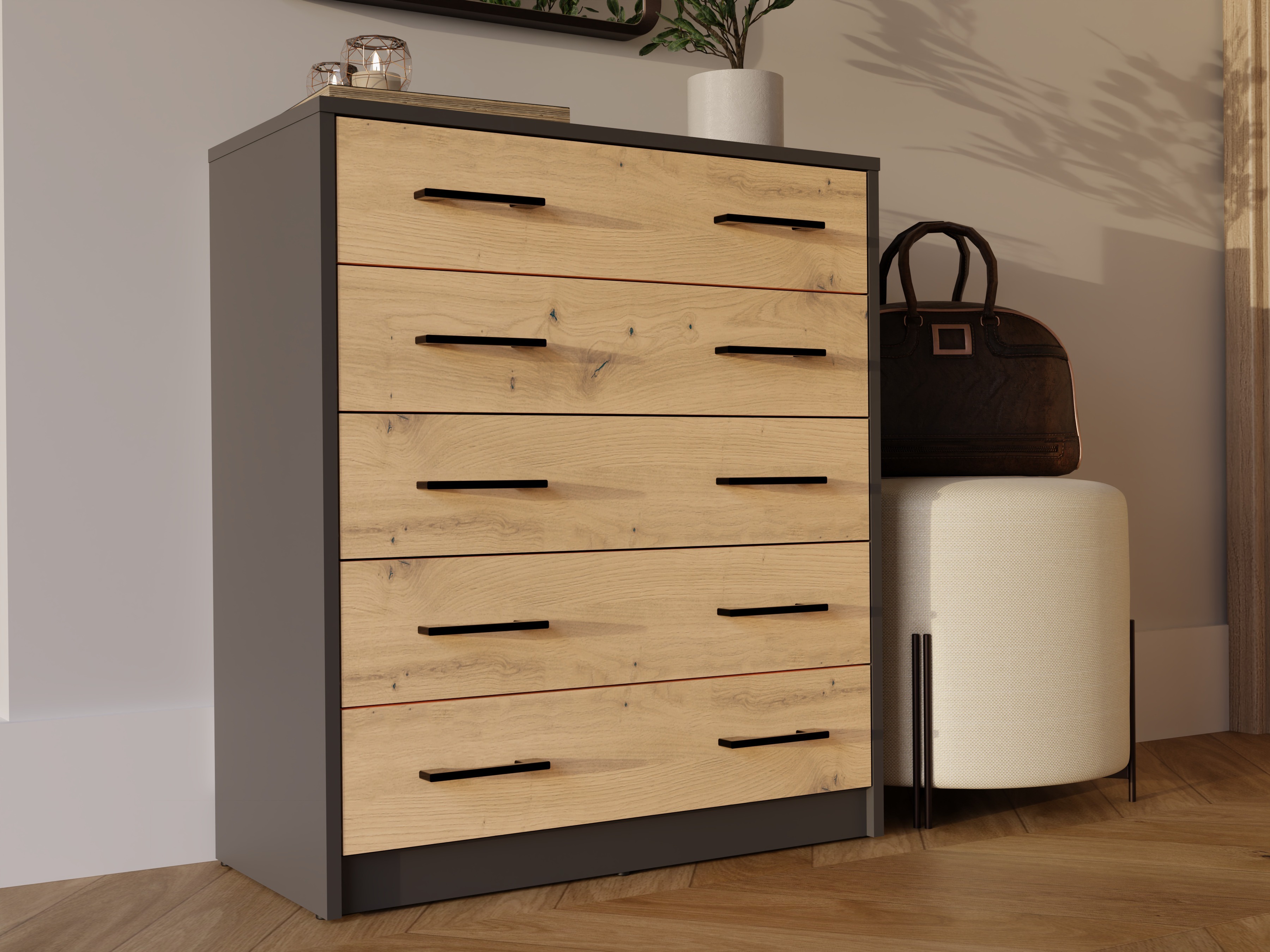 Dulap pantofi Mandeville 372 (Stejar artizan + Antracit)