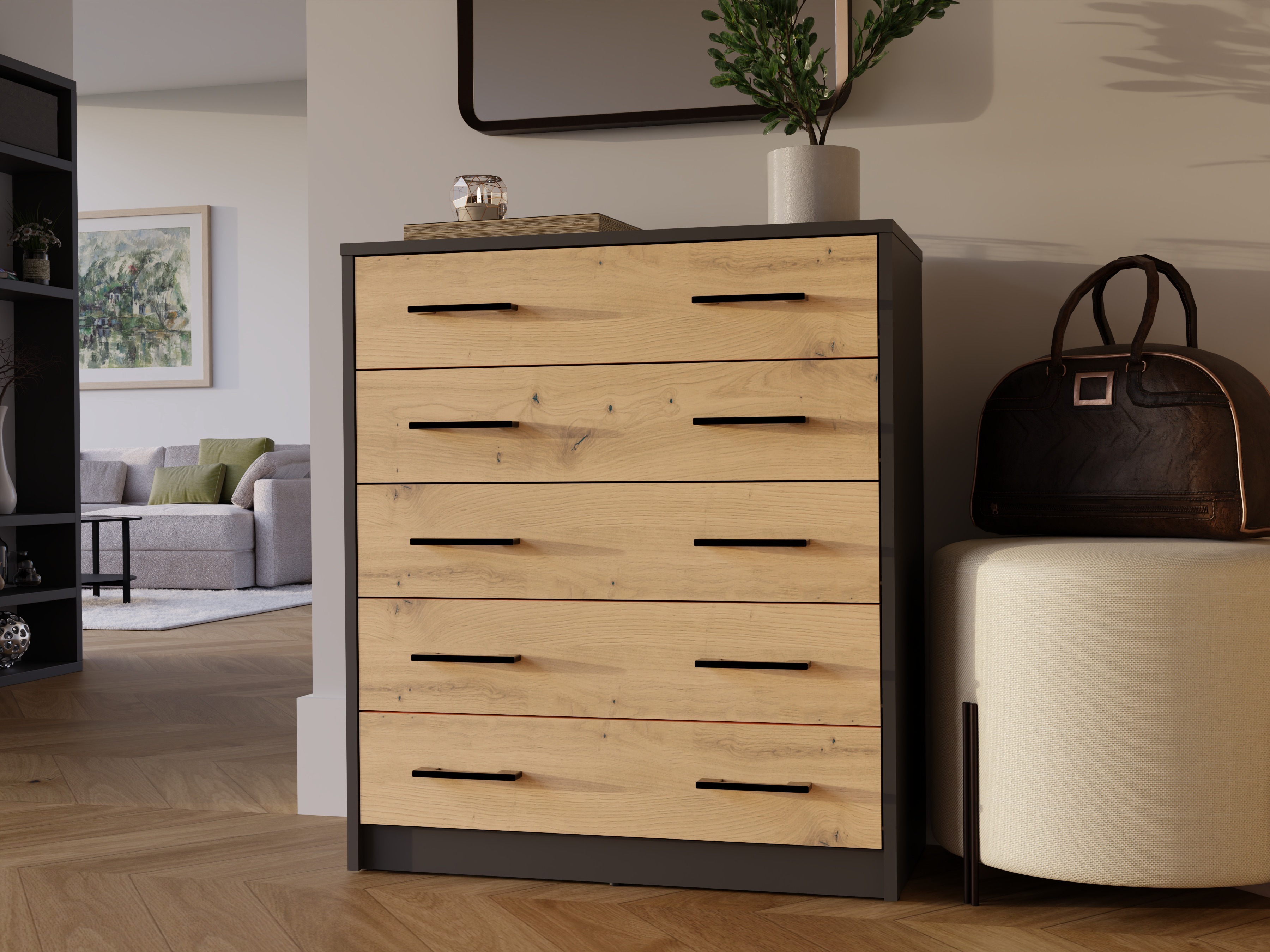 Dulap pantofi Mandeville 372 (Stejar artizan + Antracit)
