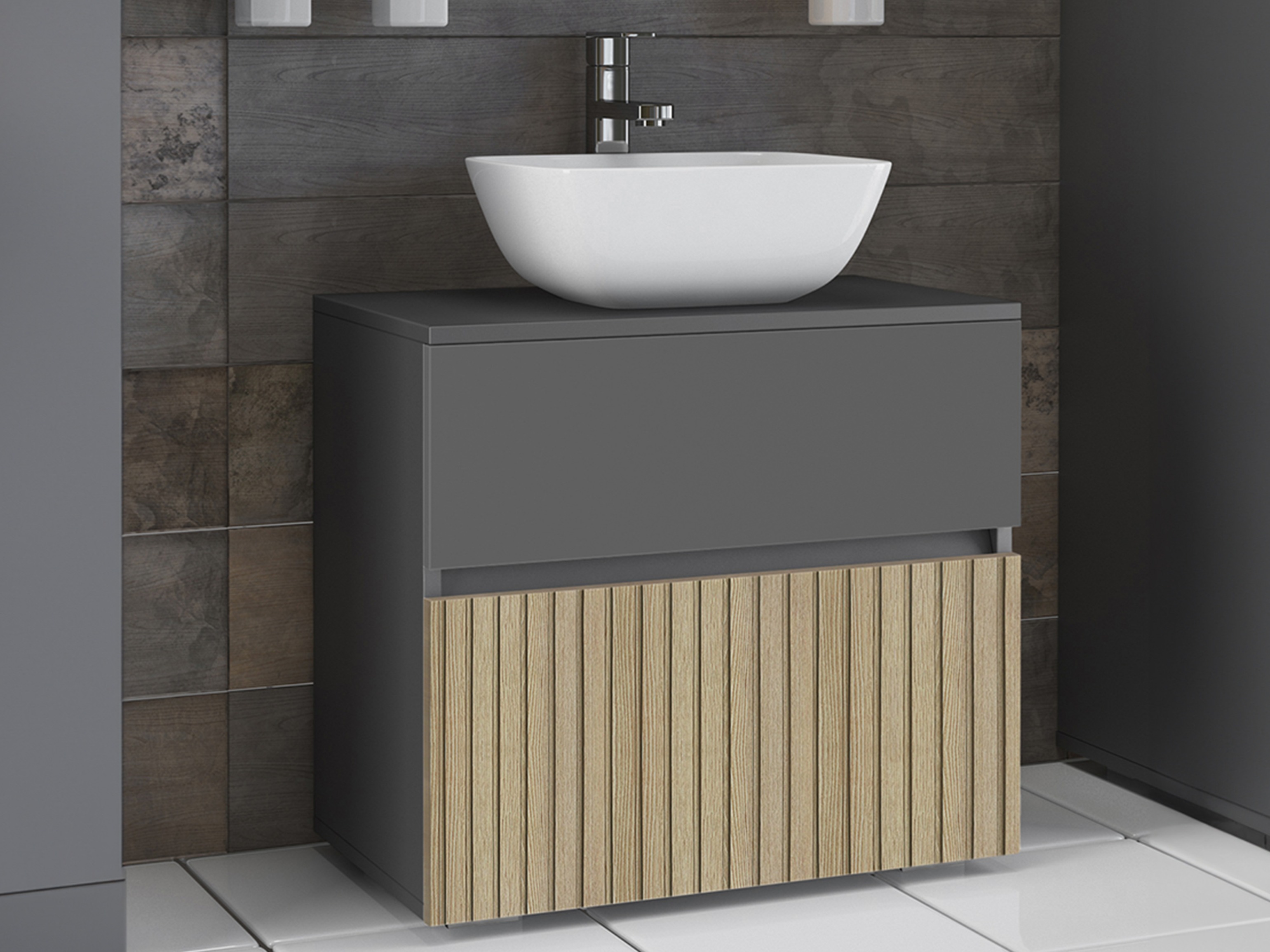 Mască de baie neancorată Soncamu 110 (Antracit + Stejar deschis)