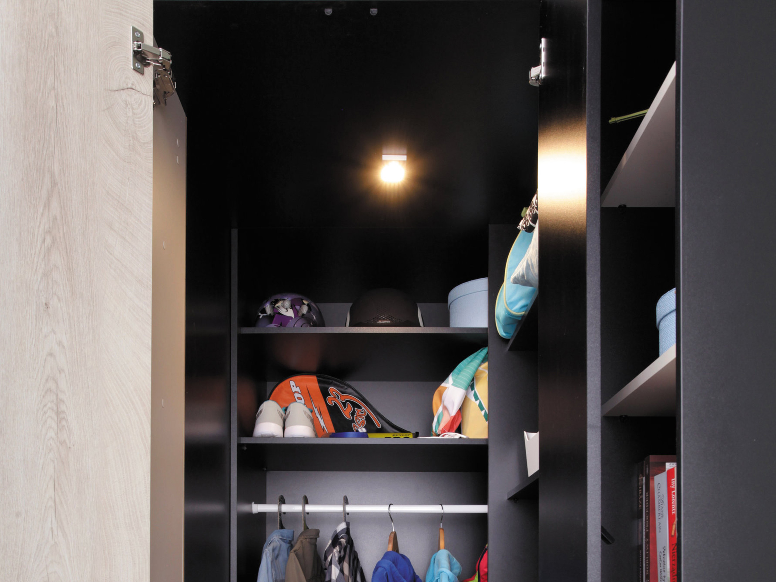 Dulap de colț Camteso 113 (Alb + Stejar + Turcoaz)