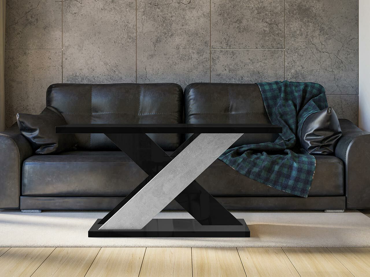 Măsuță de cafea Goodyear 116 (Negru lucios + Beton)