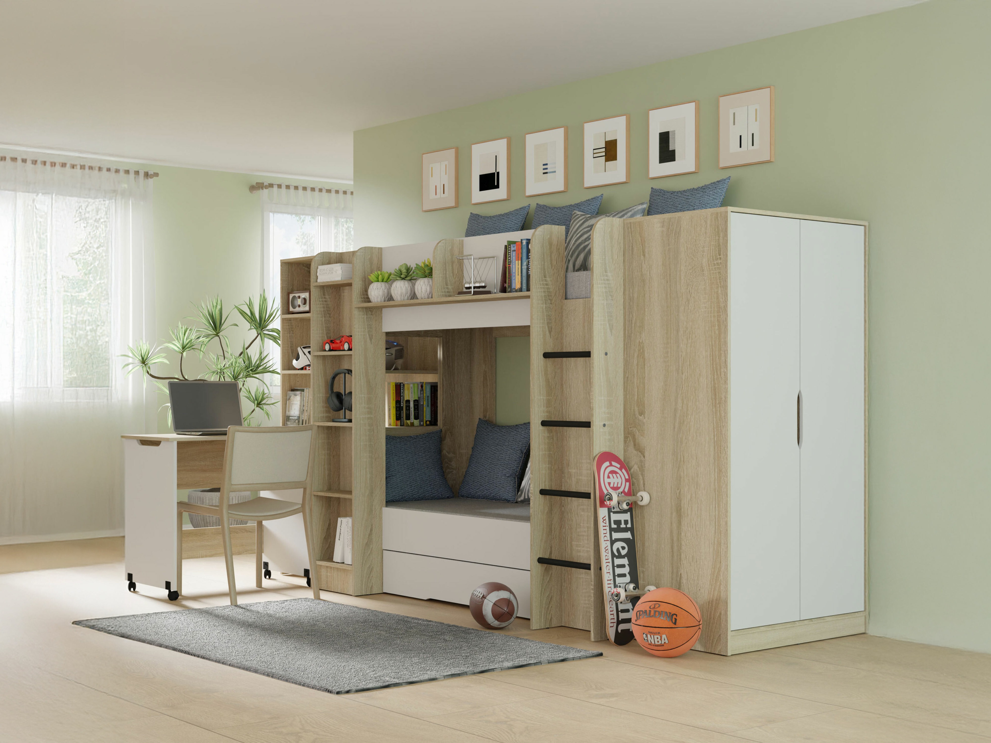 Set de camera copii Elitenu 104 (Stejar Sonoma + Alb)