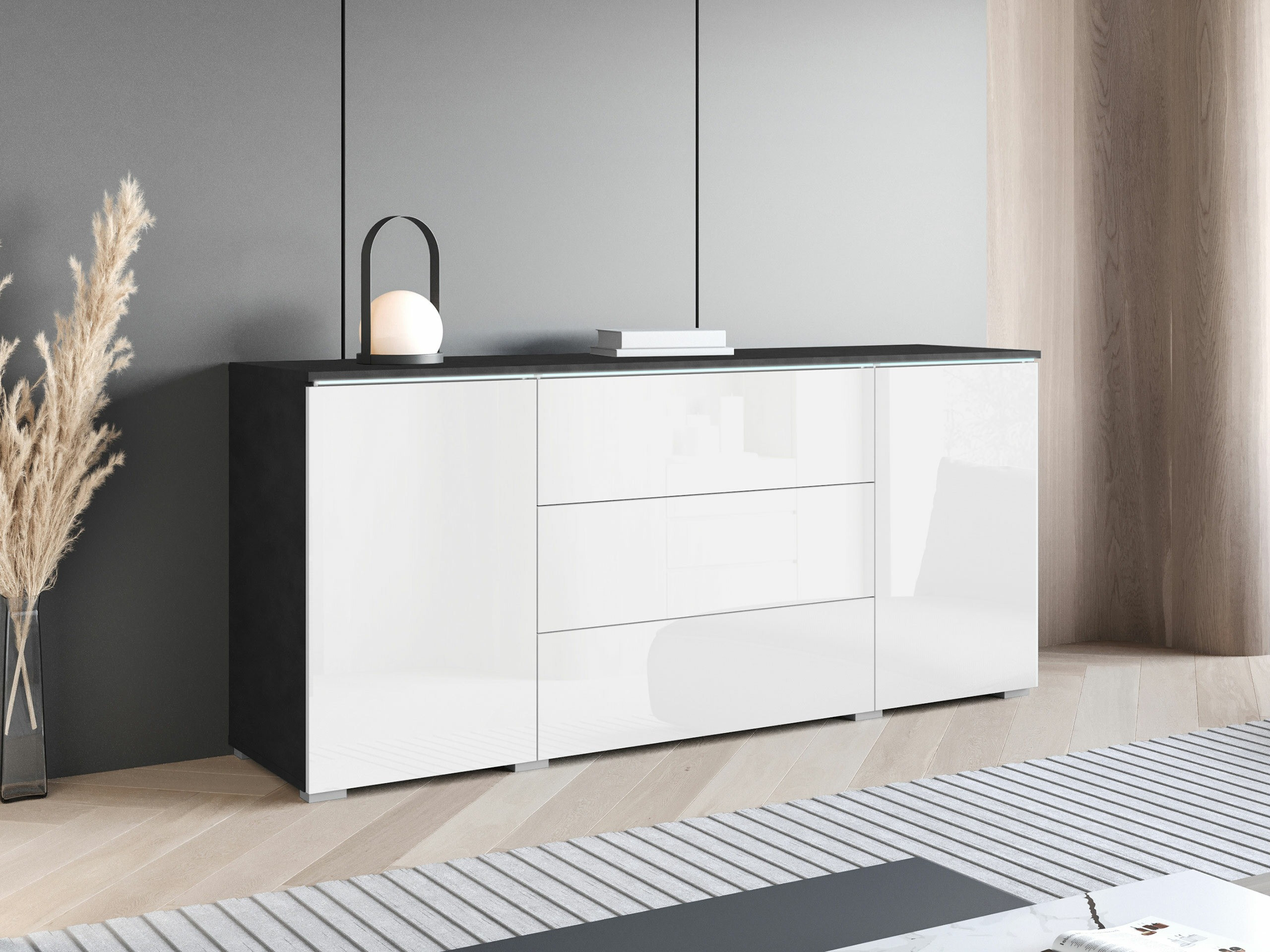 Comodă Mirfivo 102 (Matera gri + Alb lucios)