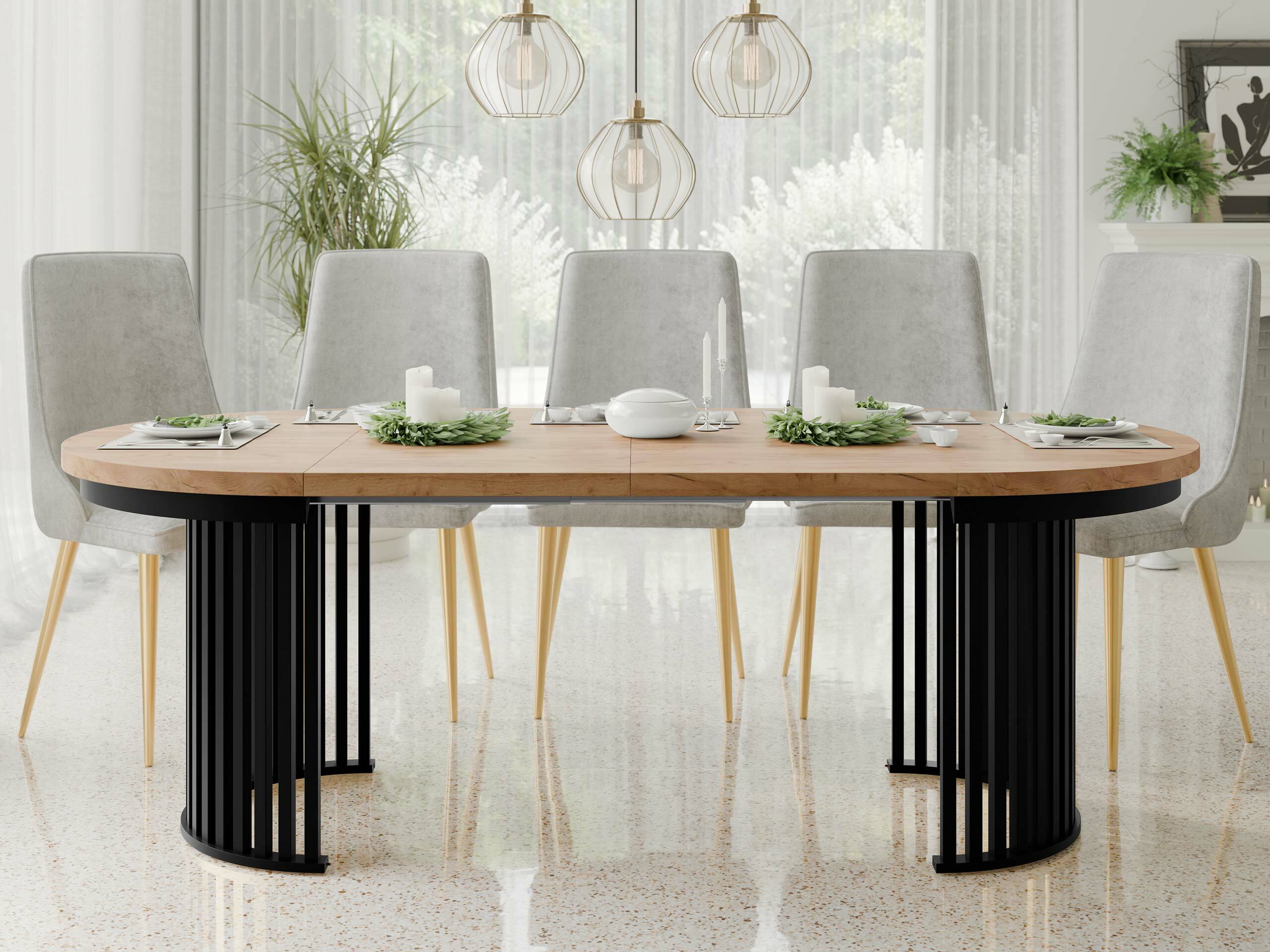 Masă Racine 145 (Stejar Craft auriu + Negru)