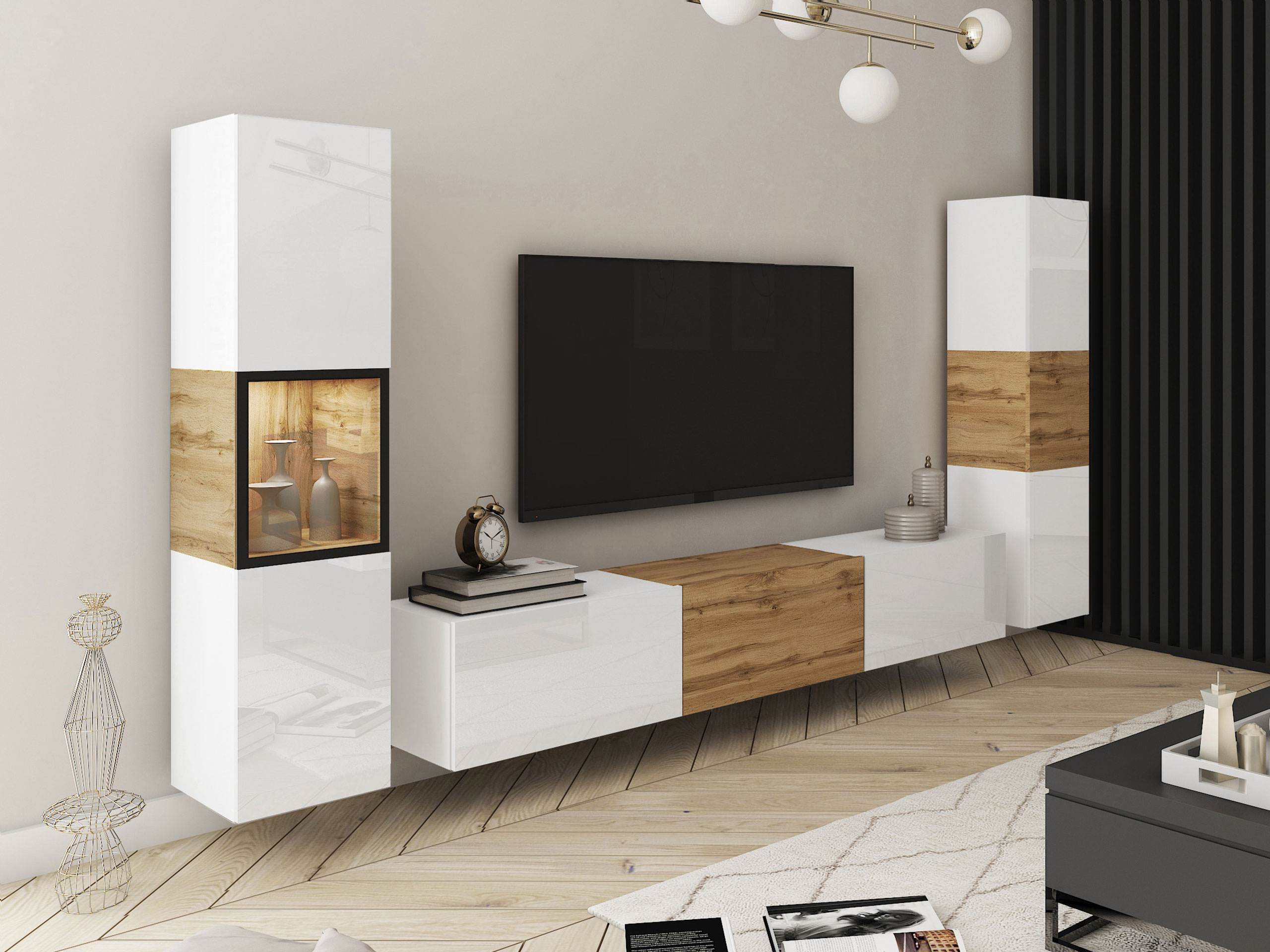Set de living Sarasota 193 (Alb + Stejar Wotan)