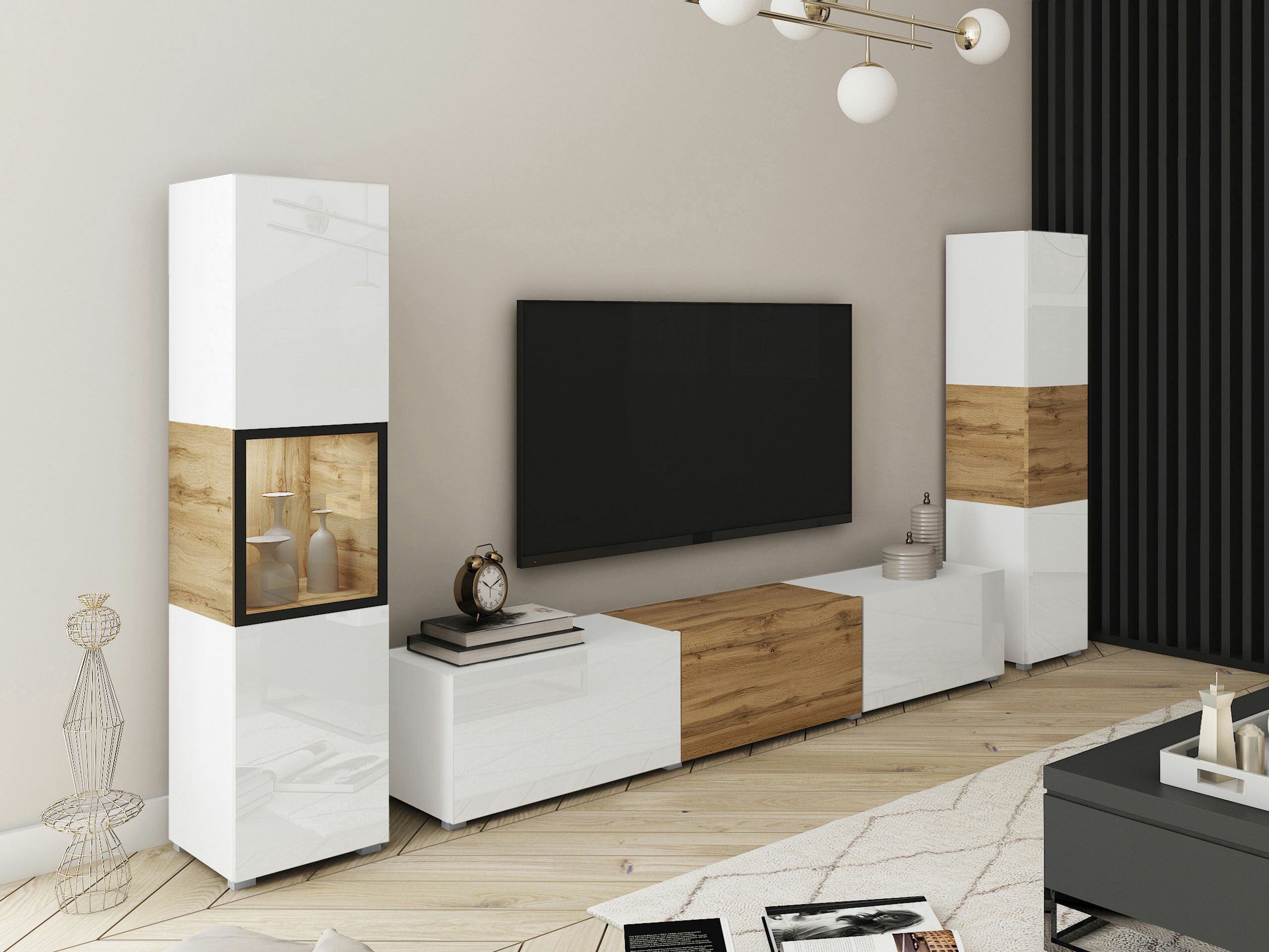 Set de living Sarasota 193 (Alb + Stejar Wotan)