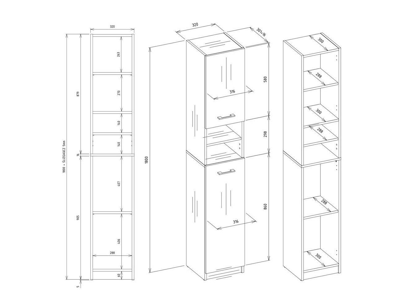 Cabinet de baie neancorat Mandeville 152 (Alb)