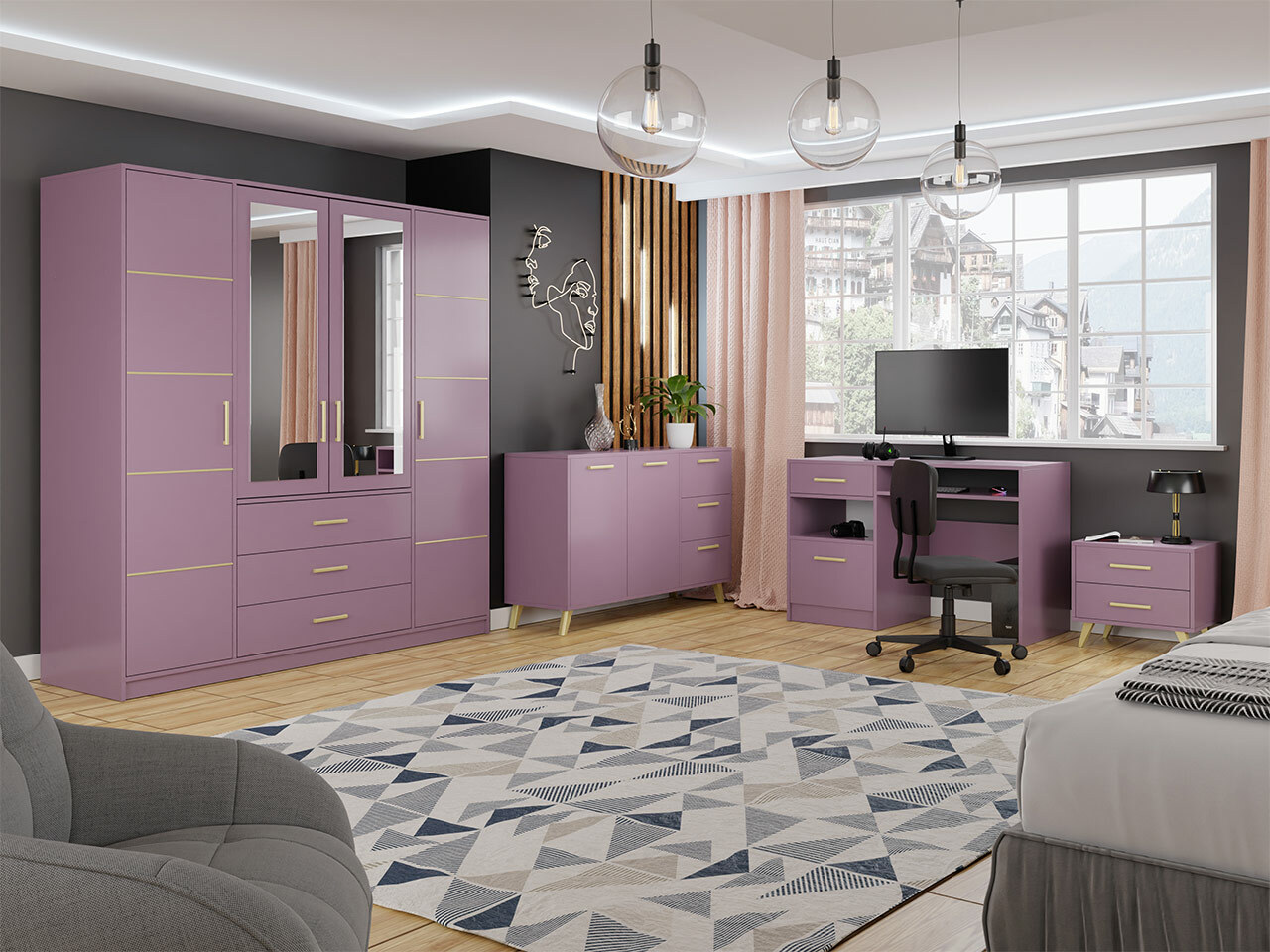 Birou Rosa (Violet + Auriu)