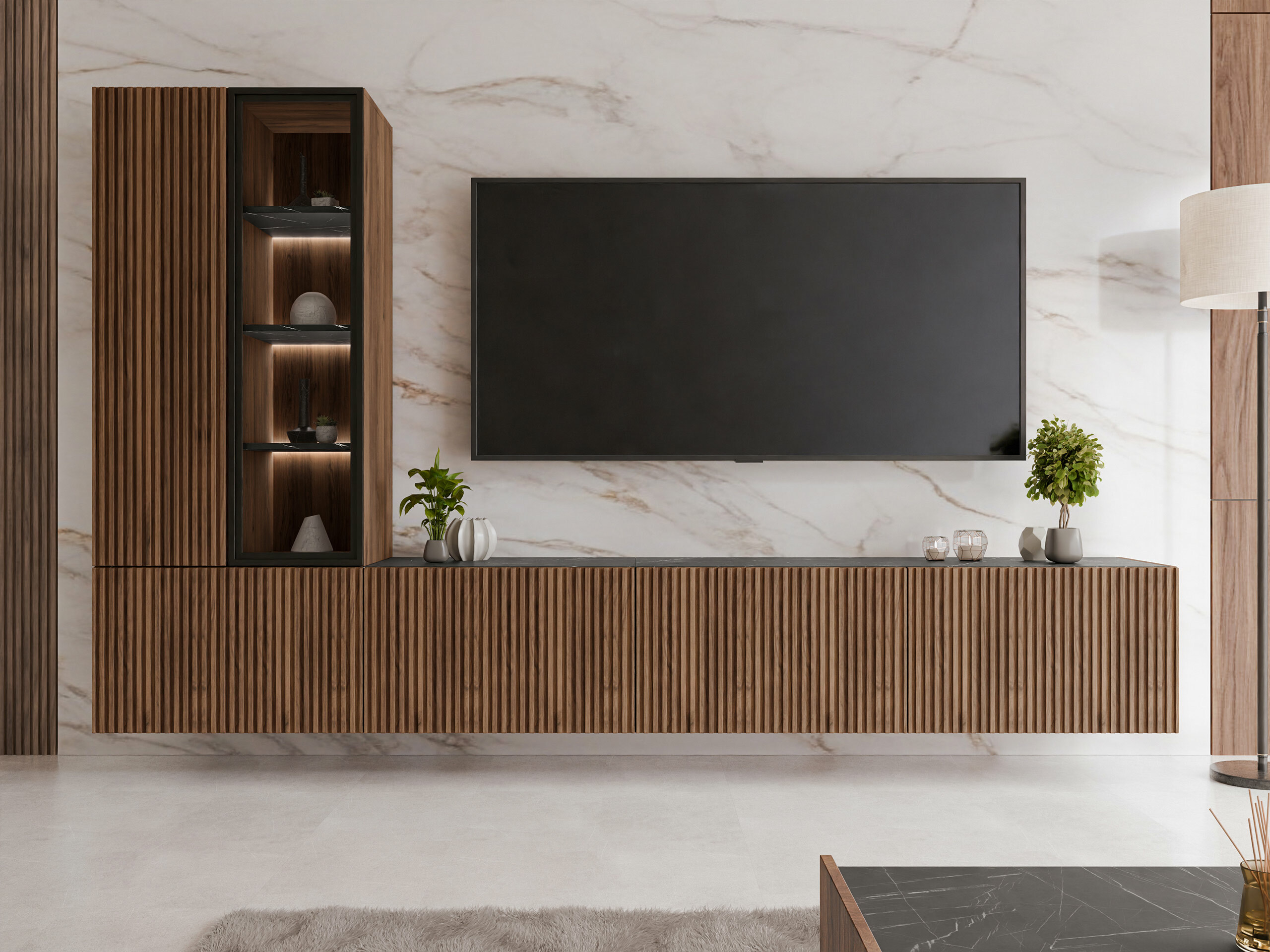 Set de living Comfivo Tutelar (Nuc + Marmură neagră)