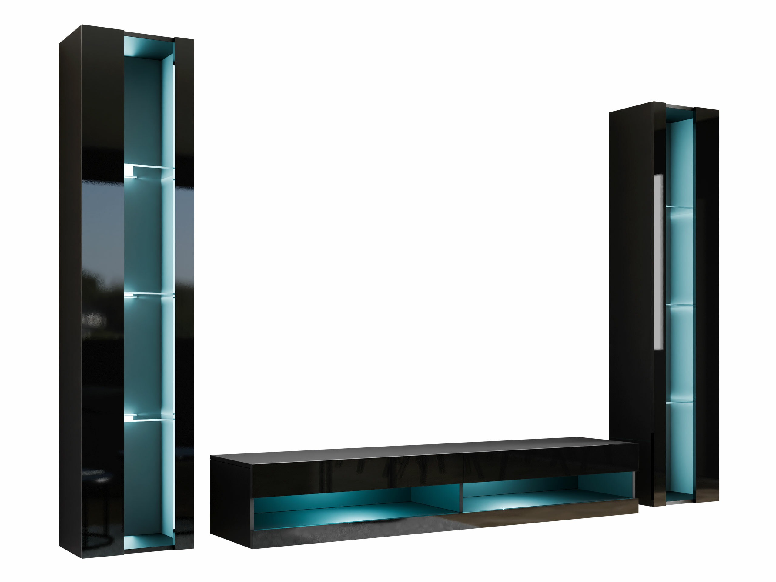 Set de living Venenou 112 (Negru + Negru lucios)