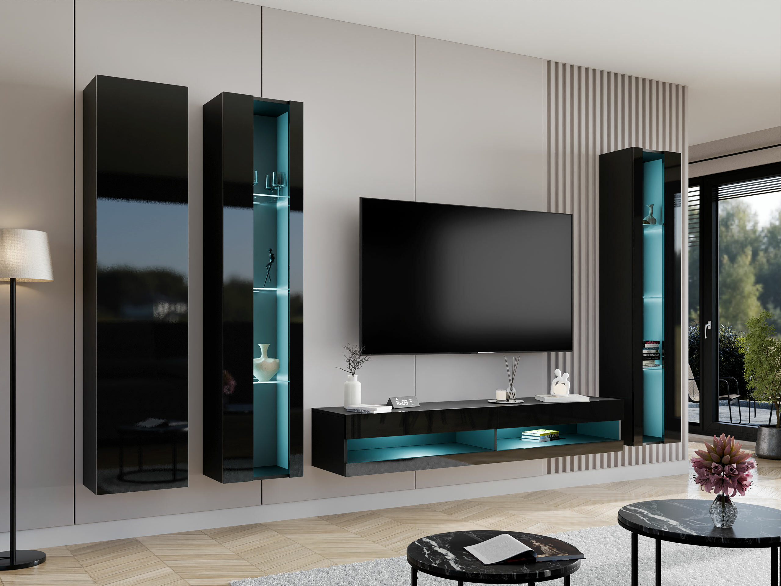 Set de living Vilrin VII (Negru + Negru lucios)