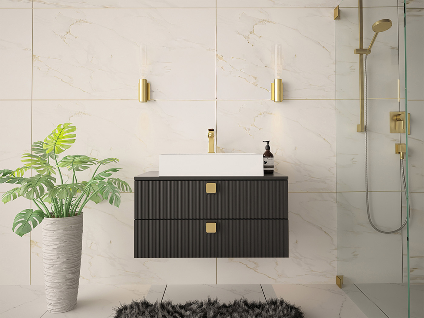 Cabinet atârnat pentru baie Panium (Negru)
