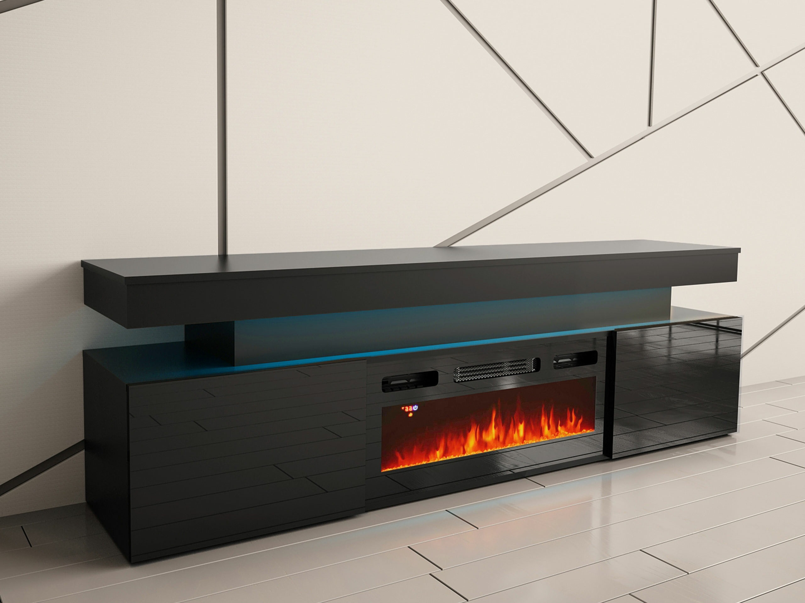 Comodă TV Monfero 104 (Negru + Negru lucios)