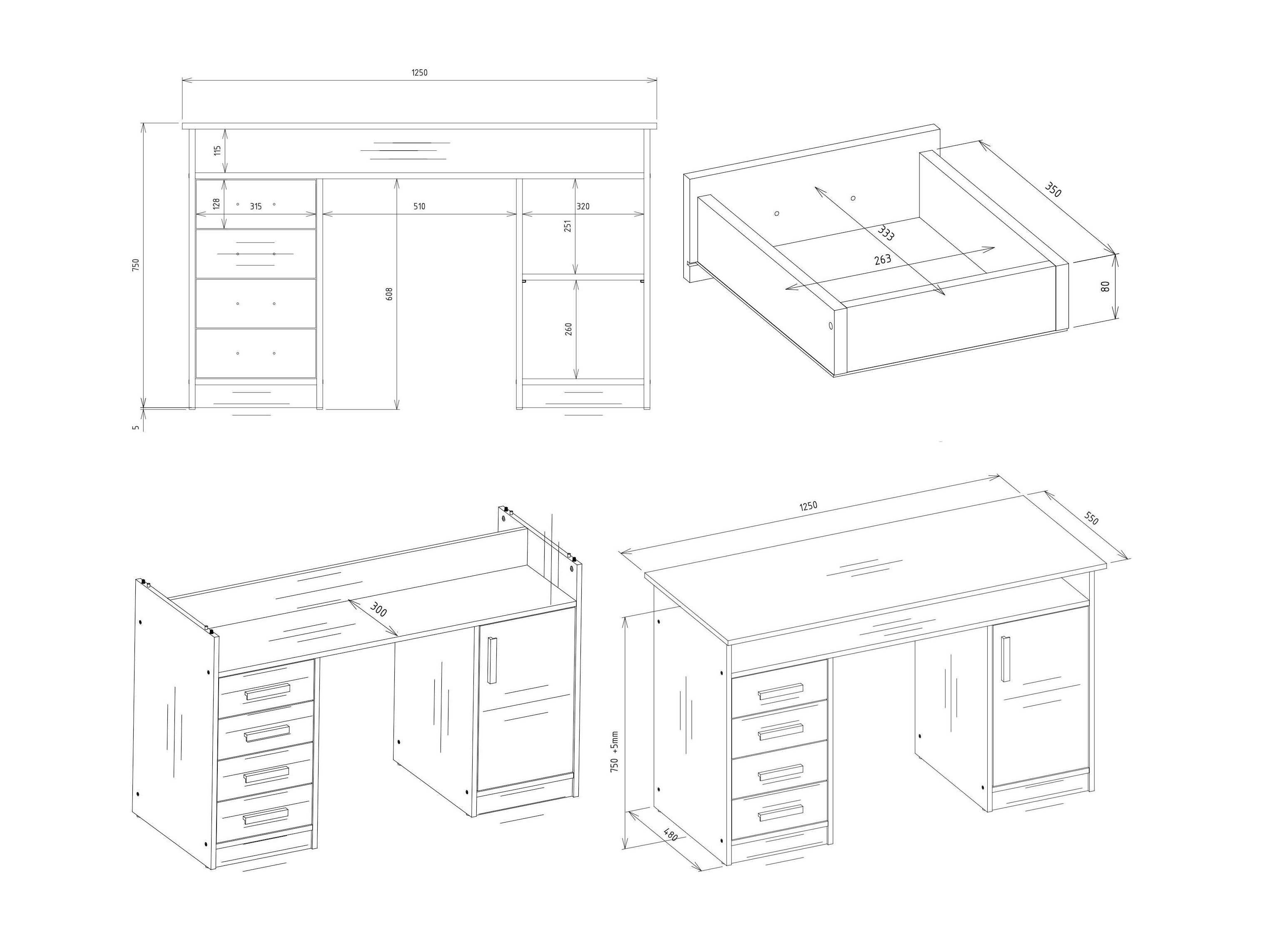 Birou Mandeville 329 (Alb)
