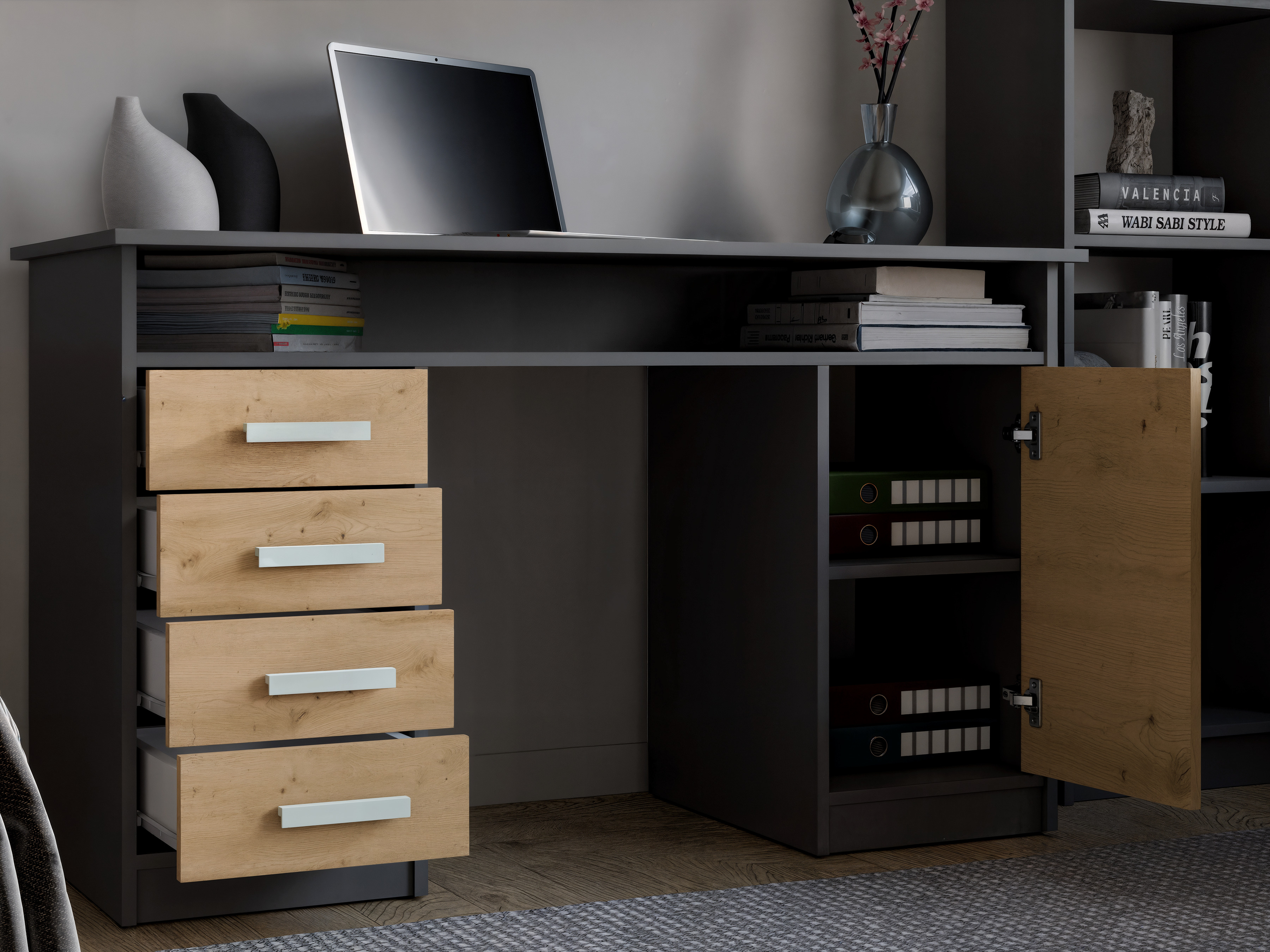 Birou Mandeville 329 (Stejar artizan + Antracit)