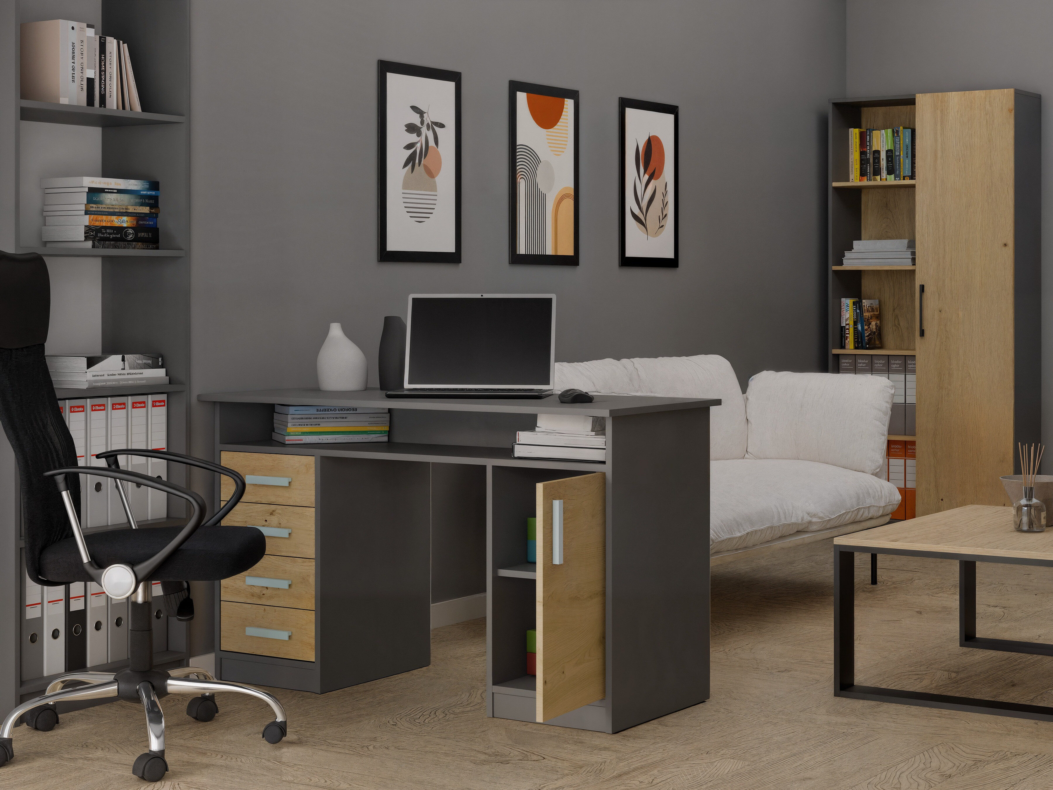 Birou Mandeville 329 (Stejar artizan + Antracit)